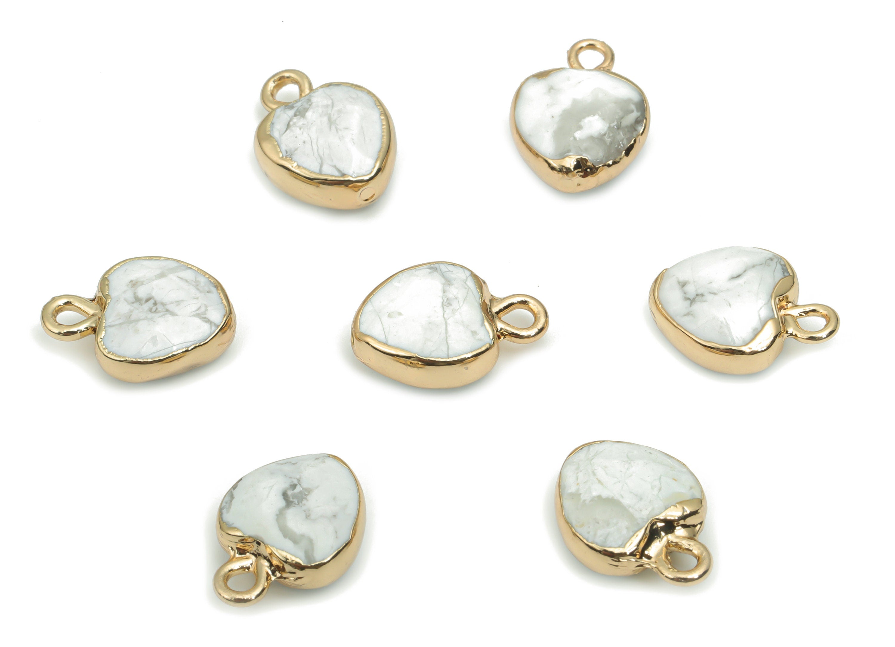 Howlite Heart Earring Charms - Brass Heart Pendant - Iron Loop - Natural Stone - Gold Tone Plated Brass – 14.07x10.44x5mm – NS1568B - DOMEDBAZAAR