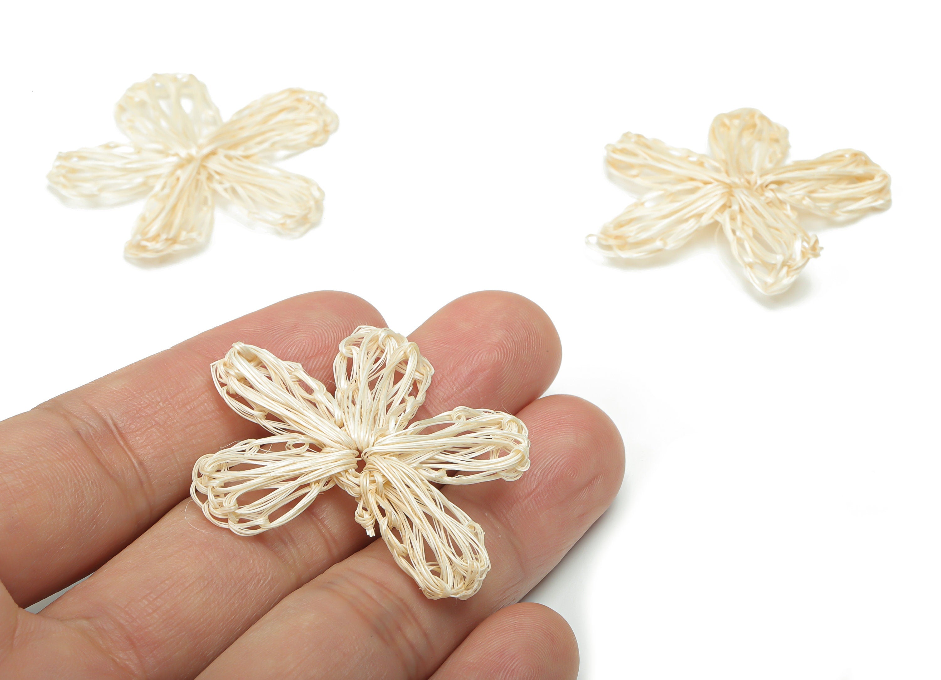 Handwoven Rattan Flower Charms - Rattan Flower Earrings and Pendant - Woven Earrings - Jewelry Handmade - 40x36x2.3mm - RT1332 - DOMEDBAZAAR