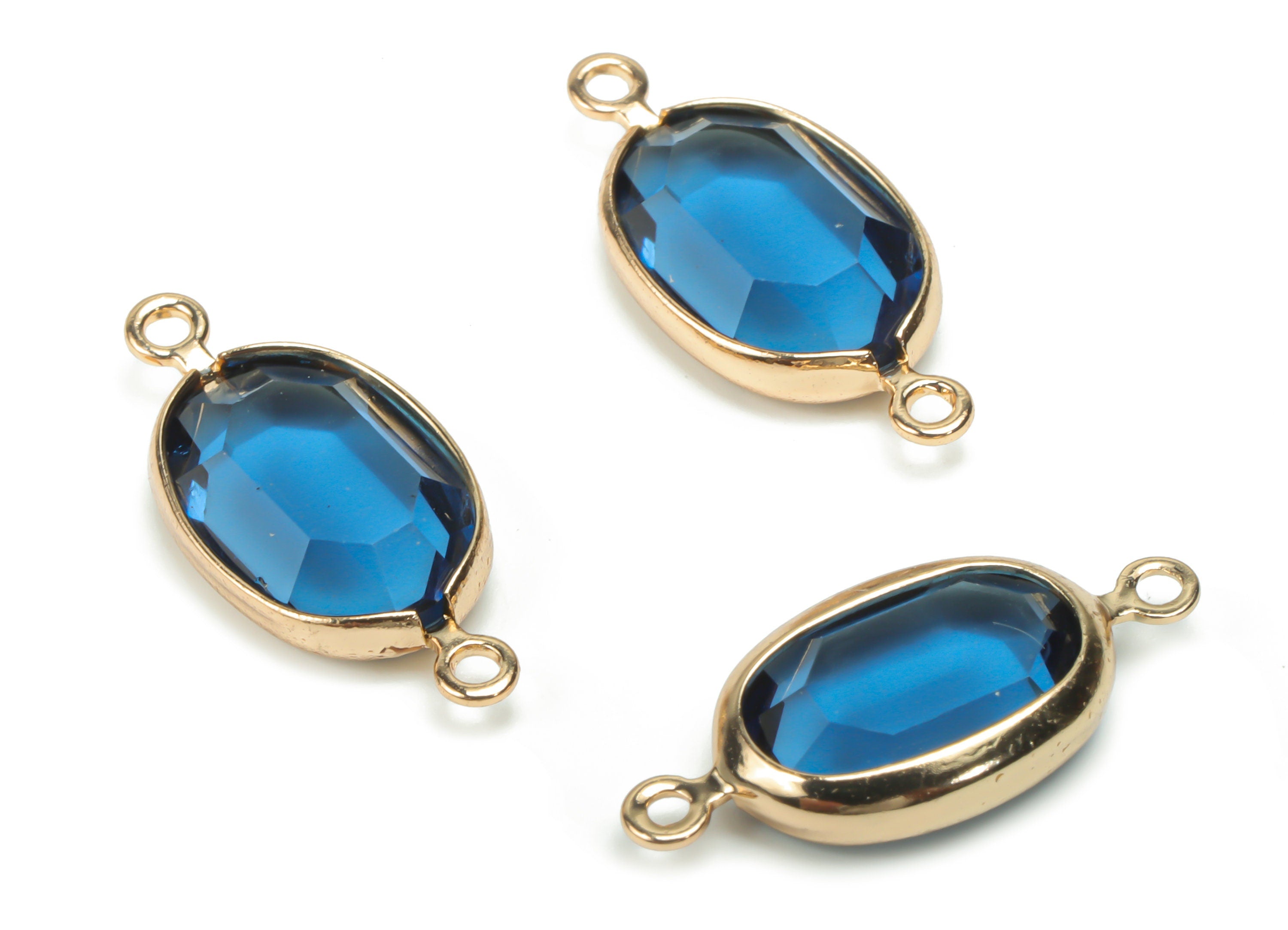 Glass Oval Earring Connector - Brass Oval Frame Charms and Pendant - Gold Tone Plated Brass - Faceted Glass - 20.2x9.03x3.89mm - GS1074B - DOMEDBAZAAR