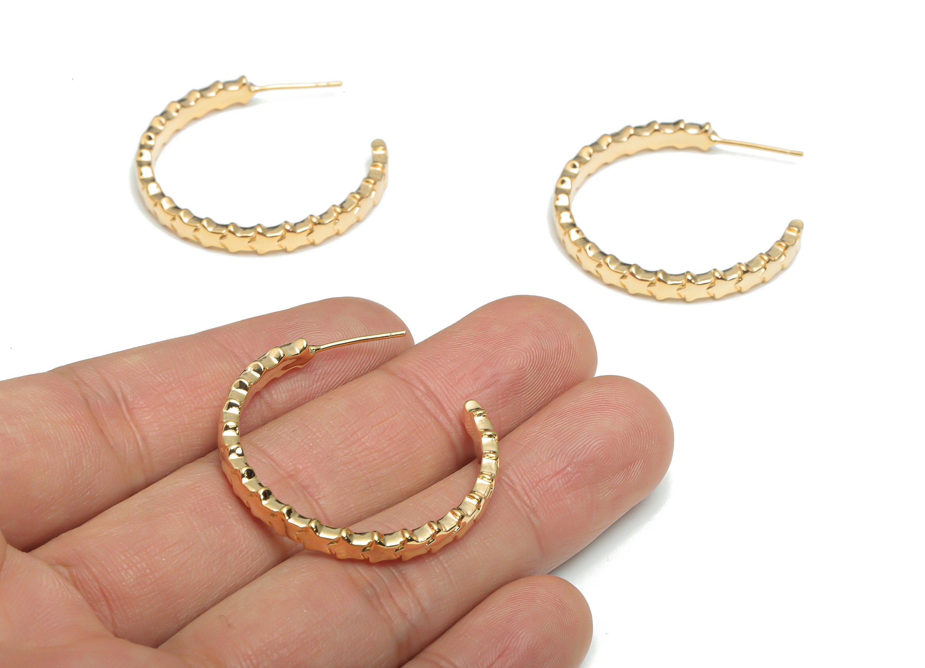 Brass Hoop Star Earring Stud - Gold Hoop Star Earring Post - Stainless Steel Stud - 18k Real Gold Plated Brass - 34.77x33.72x2.4mm - RGP3425 - DOMEDBAZAAR