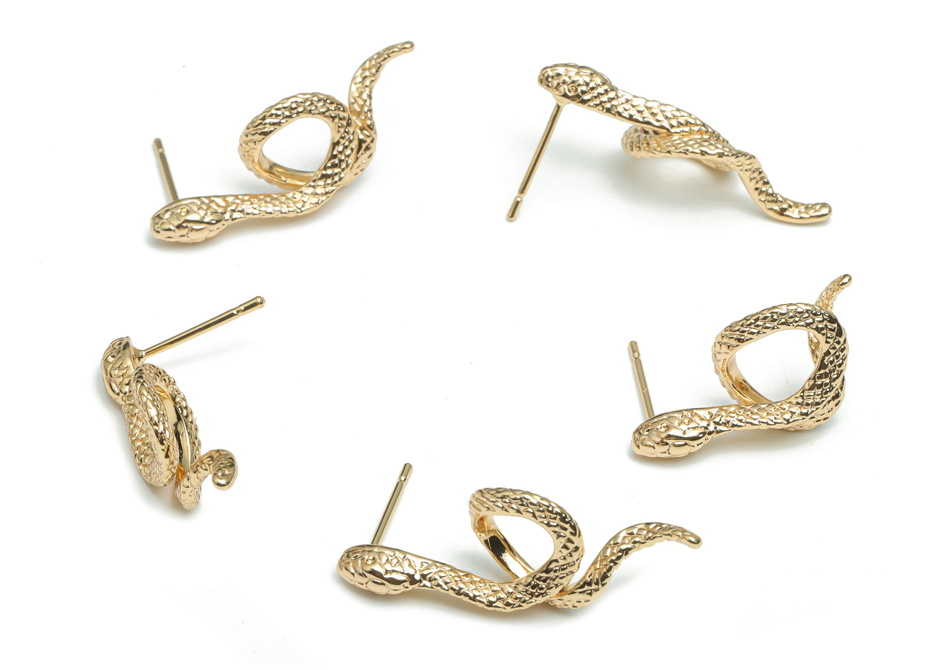 Brass Snake Earring Stud - Gold Snake Earring Post - Stainless Steel Stud - 18k Real Gold Plated Brass - 26.77x11.84x3.29mm - RGP4306 - DOMEDBAZAAR