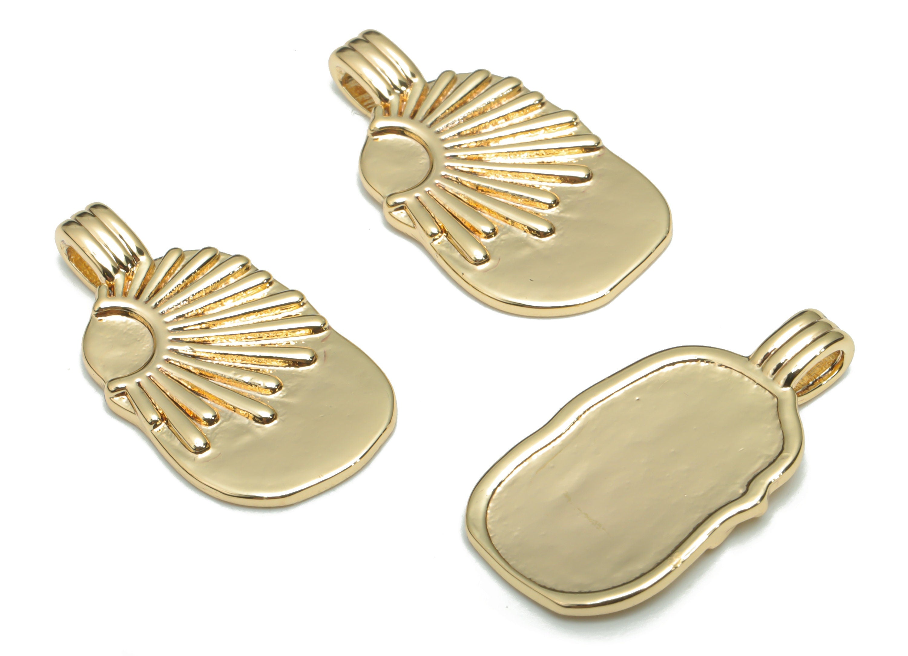 Brass Square Sun Earring Charms - Gold Sun Square Pendant - Oval With Loop - 18K Real Gold Plated Brass - 23.66x12.4x1.88mm - RGP4320 - DOMEDBAZAAR