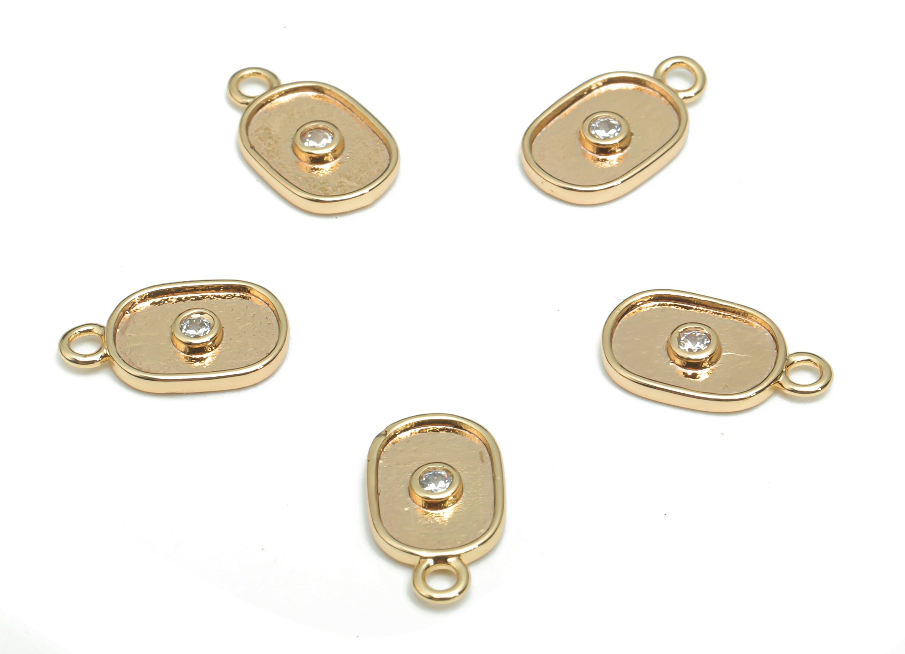Brass Mini Oval Earring Charms With Zircon - Gold Oval Pendant - 18K Real Gold Plated Brass - Jewelry Supplies - 12.7x7.29x1.76mm - RGP4328 - DOMEDBAZAAR