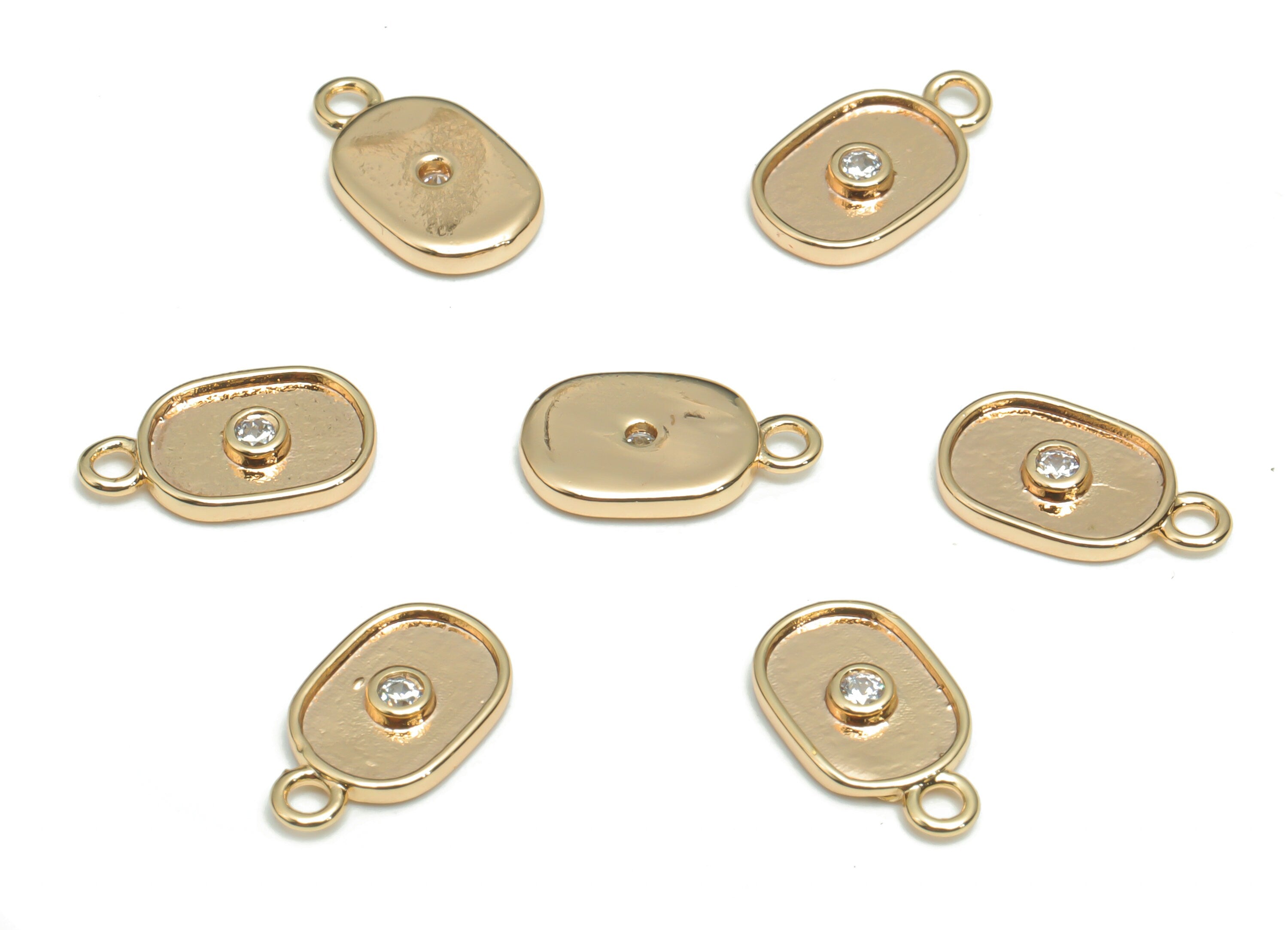 Brass Mini Oval Earring Charms With Zircon - Gold Oval Pendant - 18K Real Gold Plated Brass - Jewelry Supplies - 12.7x7.29x1.76mm - RGP4328 - DOMEDBAZAAR