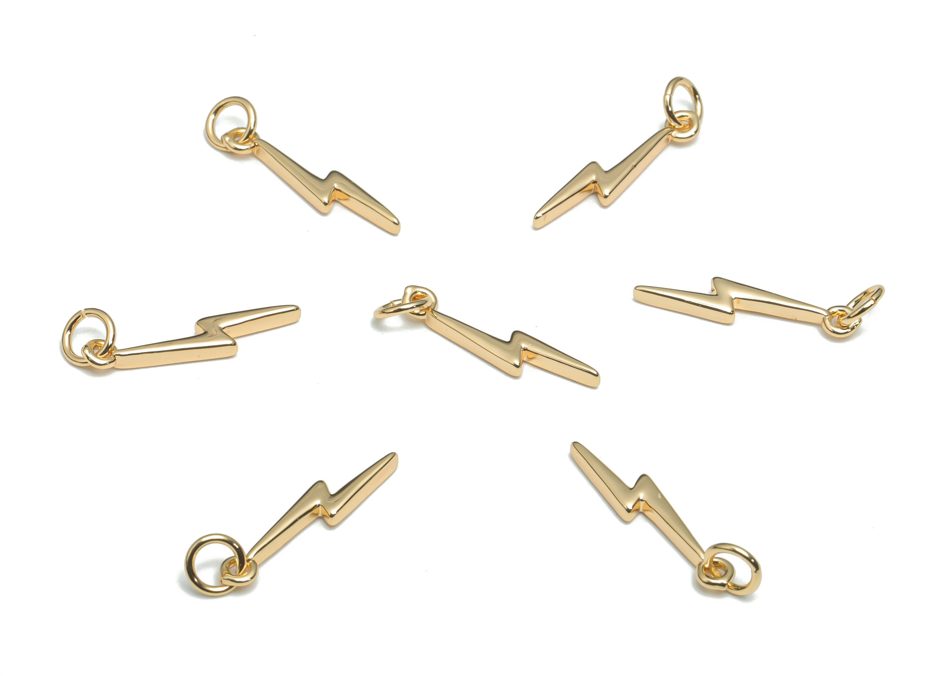 Brass Lightning Flash Earring Charms - Gold Lightning Pendant - 18K Real Gold Plated Brass - Jewelry Supplies - 21.87x3.85x1.88mm - RGP4333 - DOMEDBAZAAR