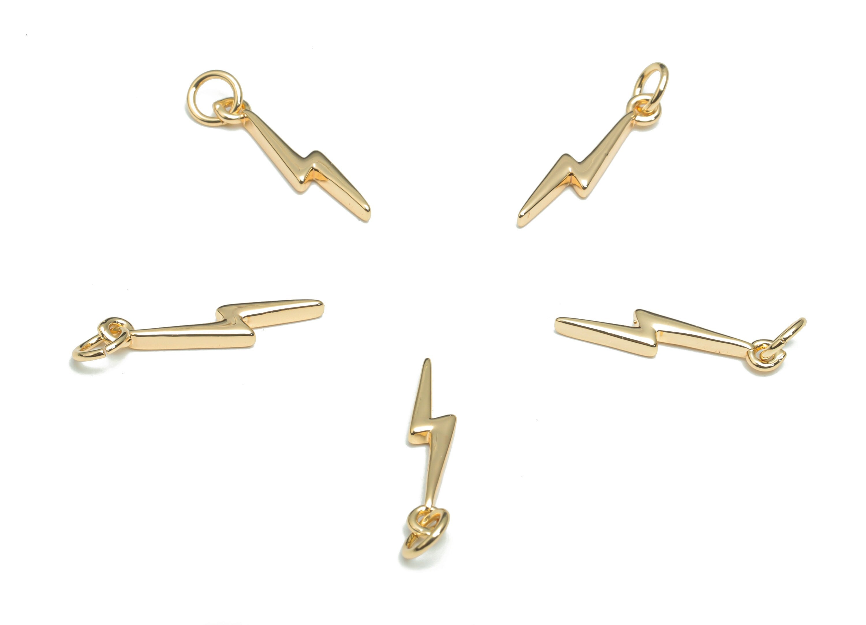 Brass Lightning Flash Earring Charms - Gold Lightning Pendant - 18K Real Gold Plated Brass - Jewelry Supplies - 21.87x3.85x1.88mm - RGP4333 - DOMEDBAZAAR