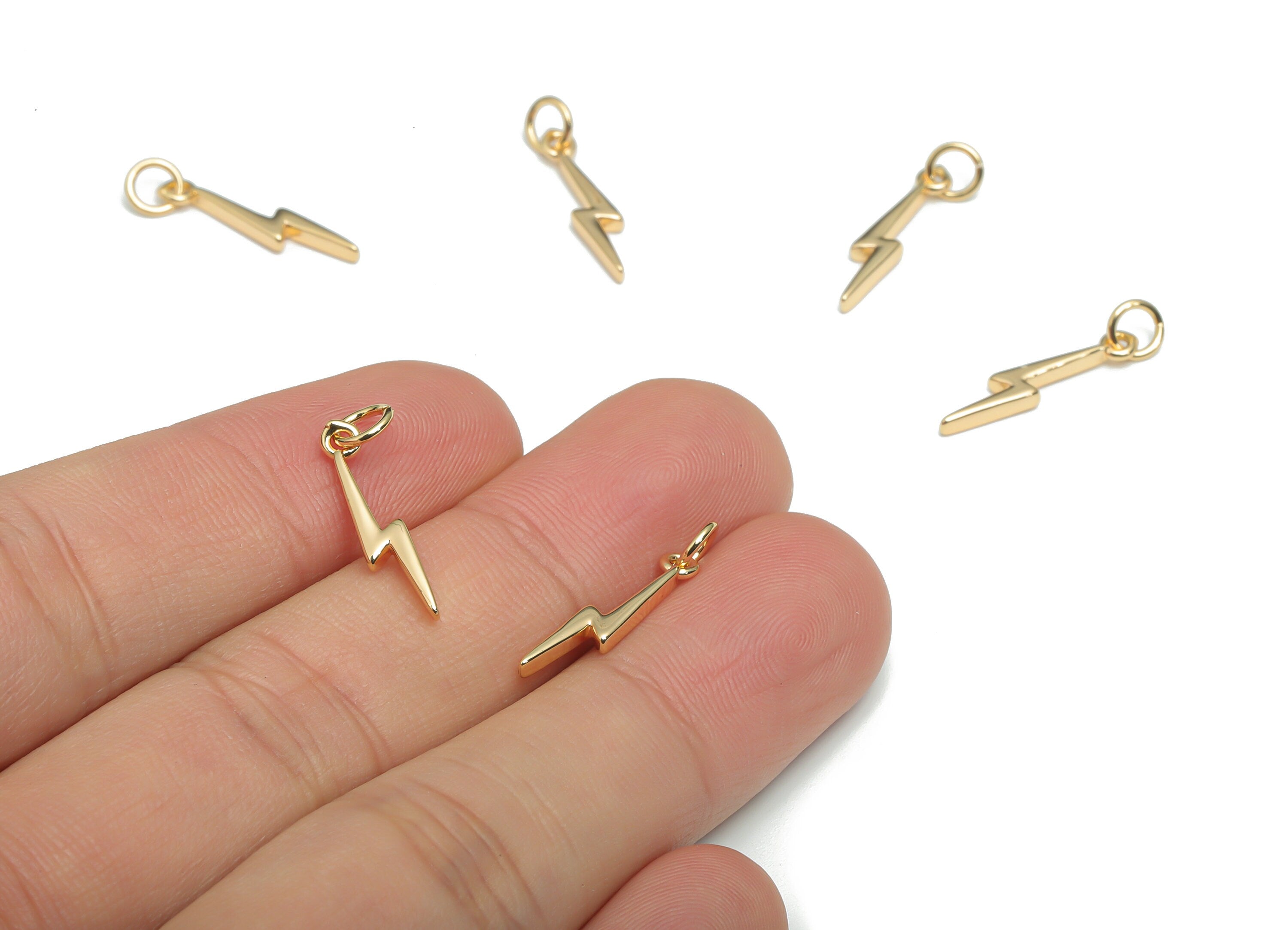 Brass Lightning Flash Earring Charms - Gold Lightning Pendant - 18K Real Gold Plated Brass - Jewelry Supplies - 21.87x3.85x1.88mm - RGP4333 - DOMEDBAZAAR