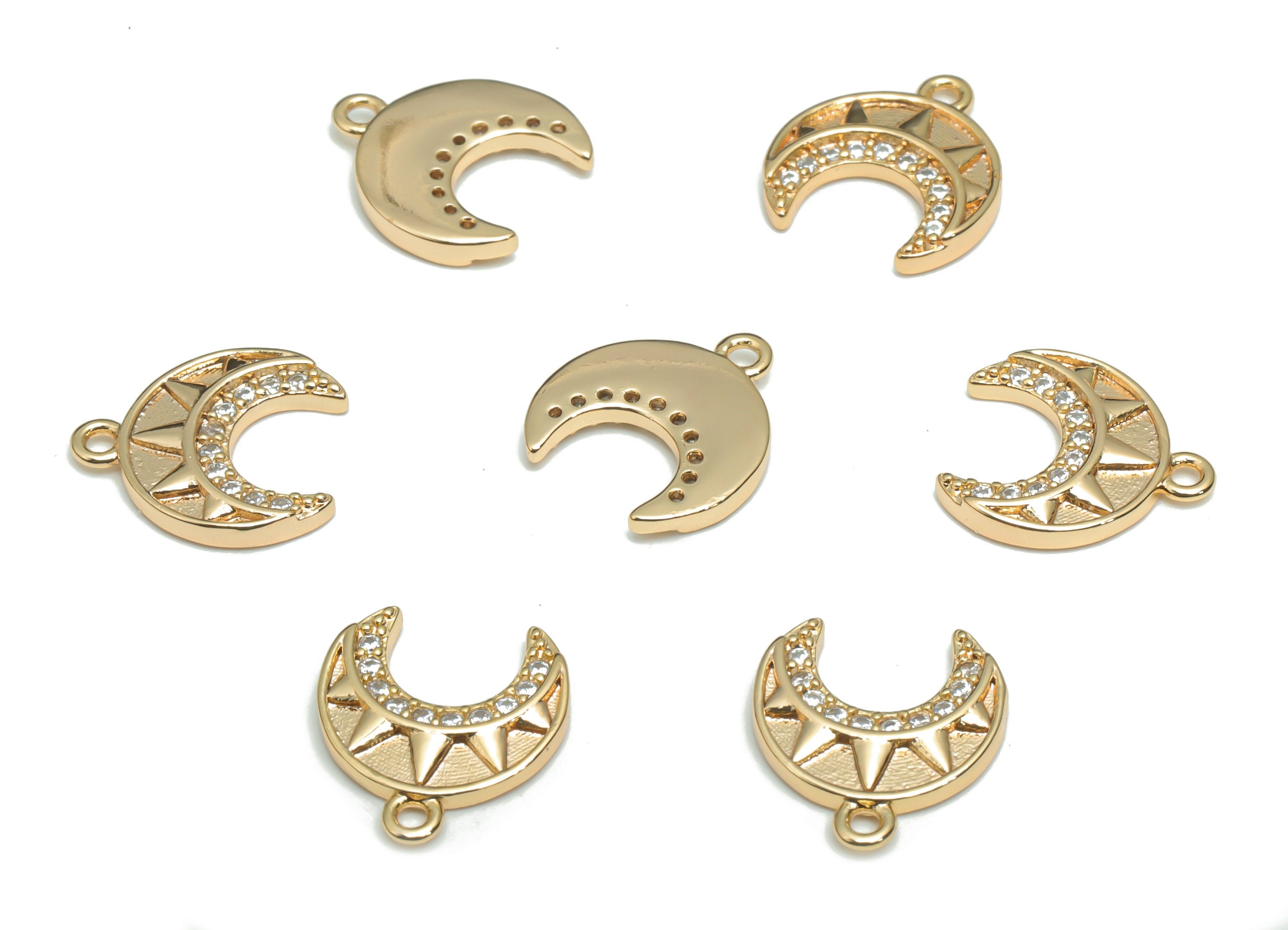 Brass Crescent Charms With Zircons - Gold Moon Sun Pendant - 18K Real Gold Plated Brass - Jewelry Supplies - 12.47x11.28x1.81mm - RGP4331 - DOMEDBAZAAR