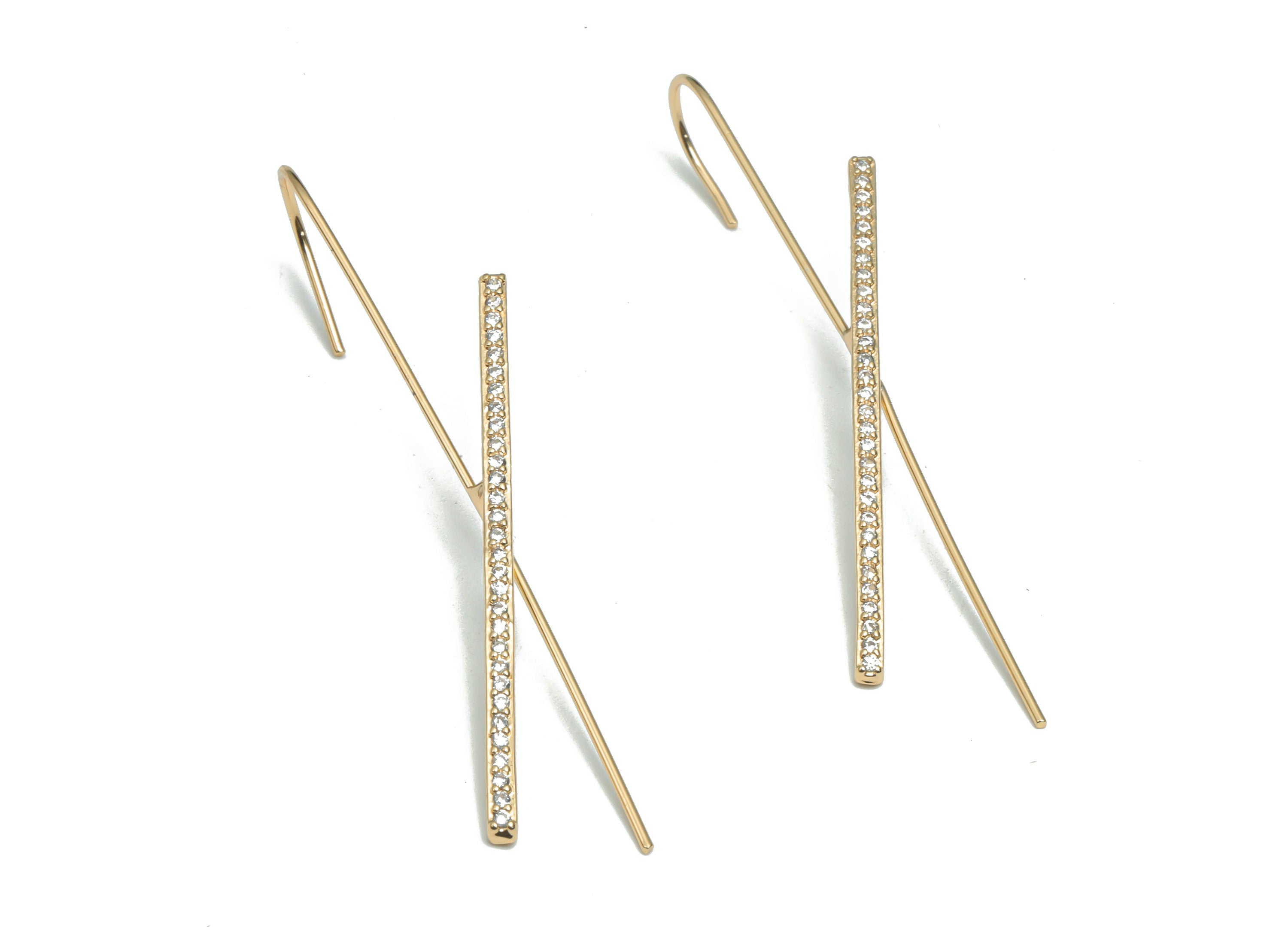 Brass X Earring Wire With Zircons - Gold X Earwire - 18K Real Gold Plated Brass - Earring Findings - 54.38x2.39x2.26mm - RGP4343 - DOMEDBAZAAR
