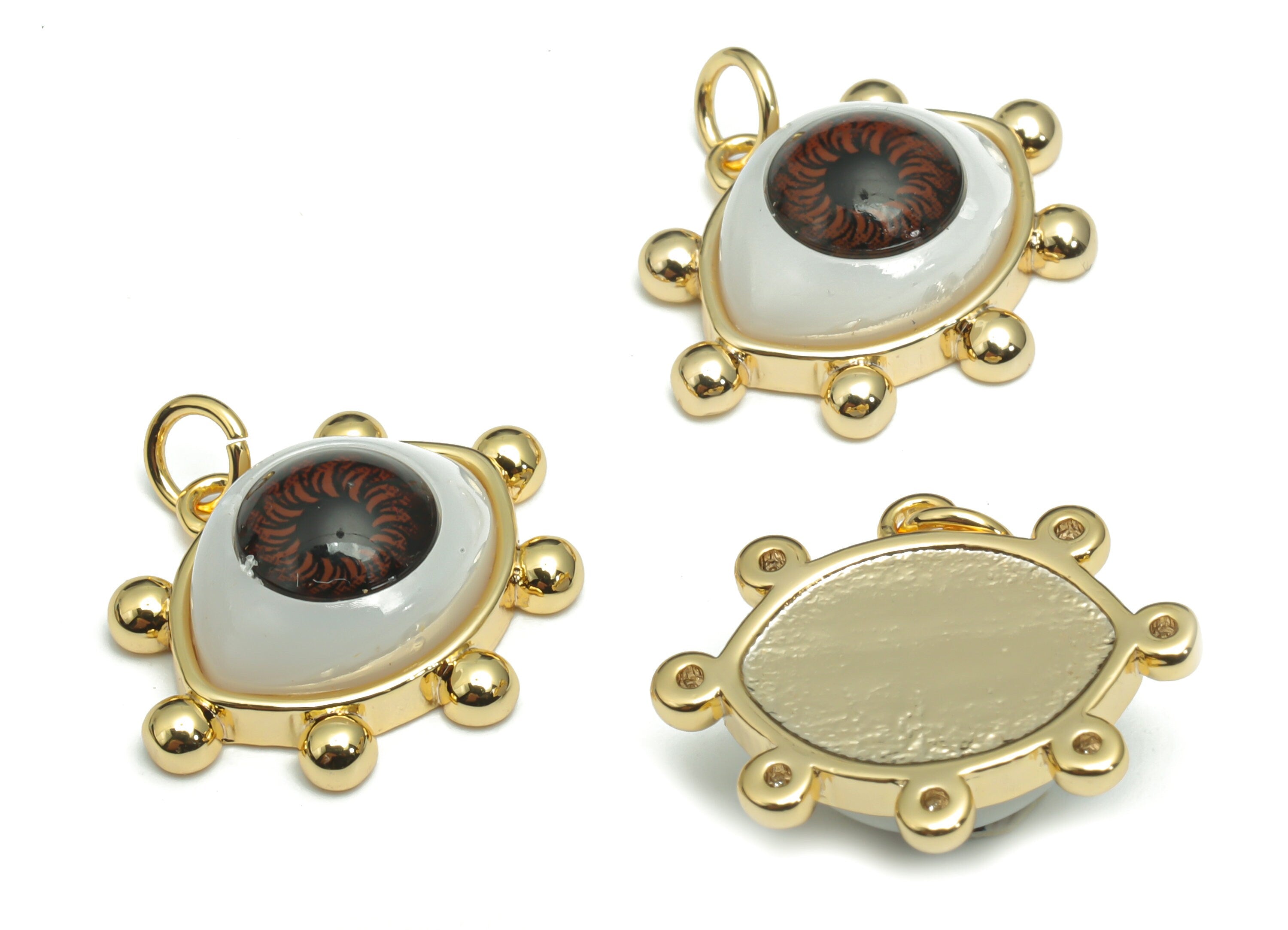 Brass Eye Earring Charms - Plastic Patch Gold Eyelash Pendant - 18K Real Gold Plated Brass - Jewelry Supplies - 21.04x17.1x7.19mm - RGP4293B - DOMEDBAZAAR