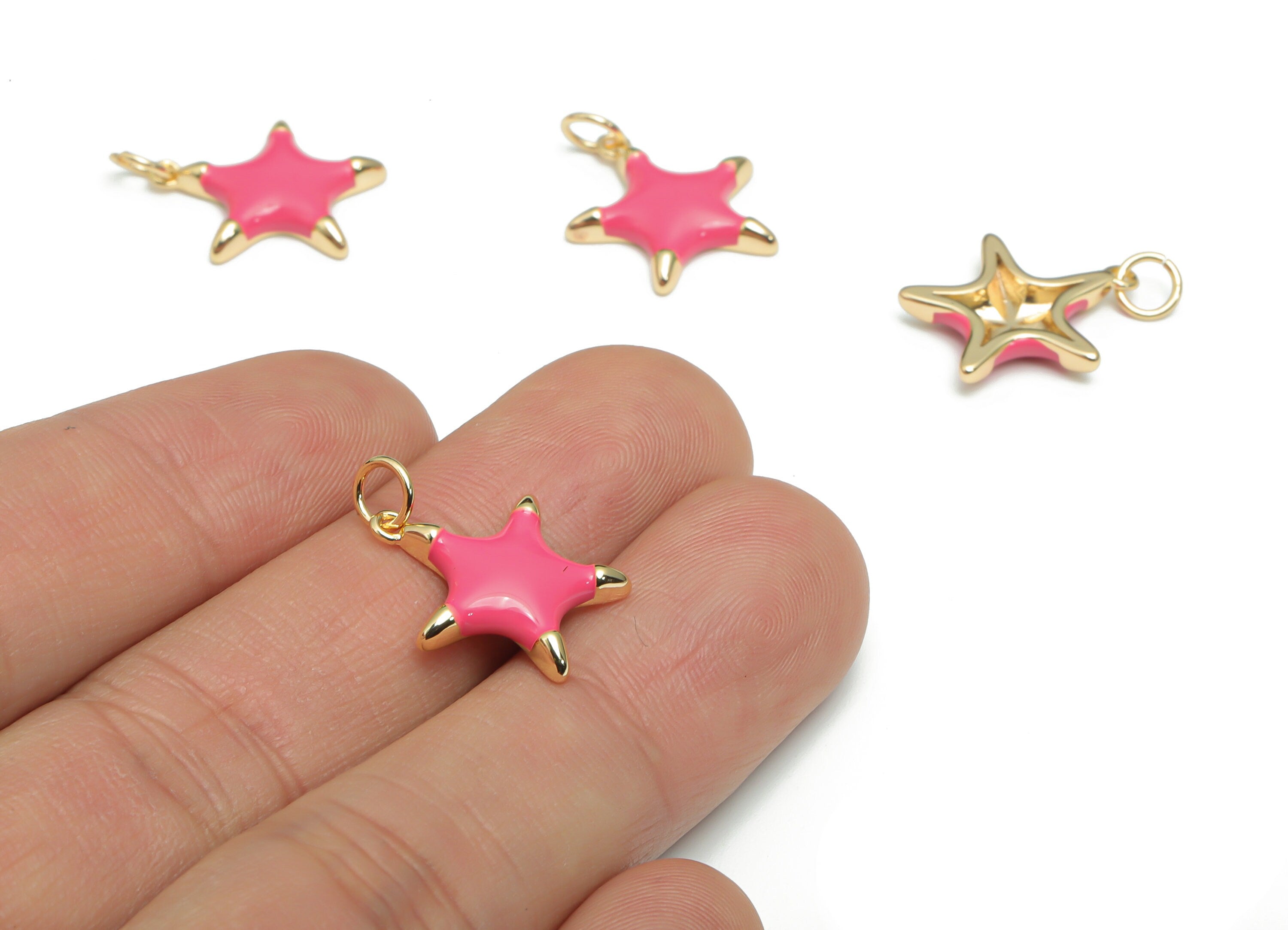 Brass Five-pointed Star Earring Charms - Enamel Gold Star Pendant - 18K Real Gold Plated - Jewelry Supplies - 16.82x15.6x2.57mm - RGP4294A - DOMEDBAZAAR