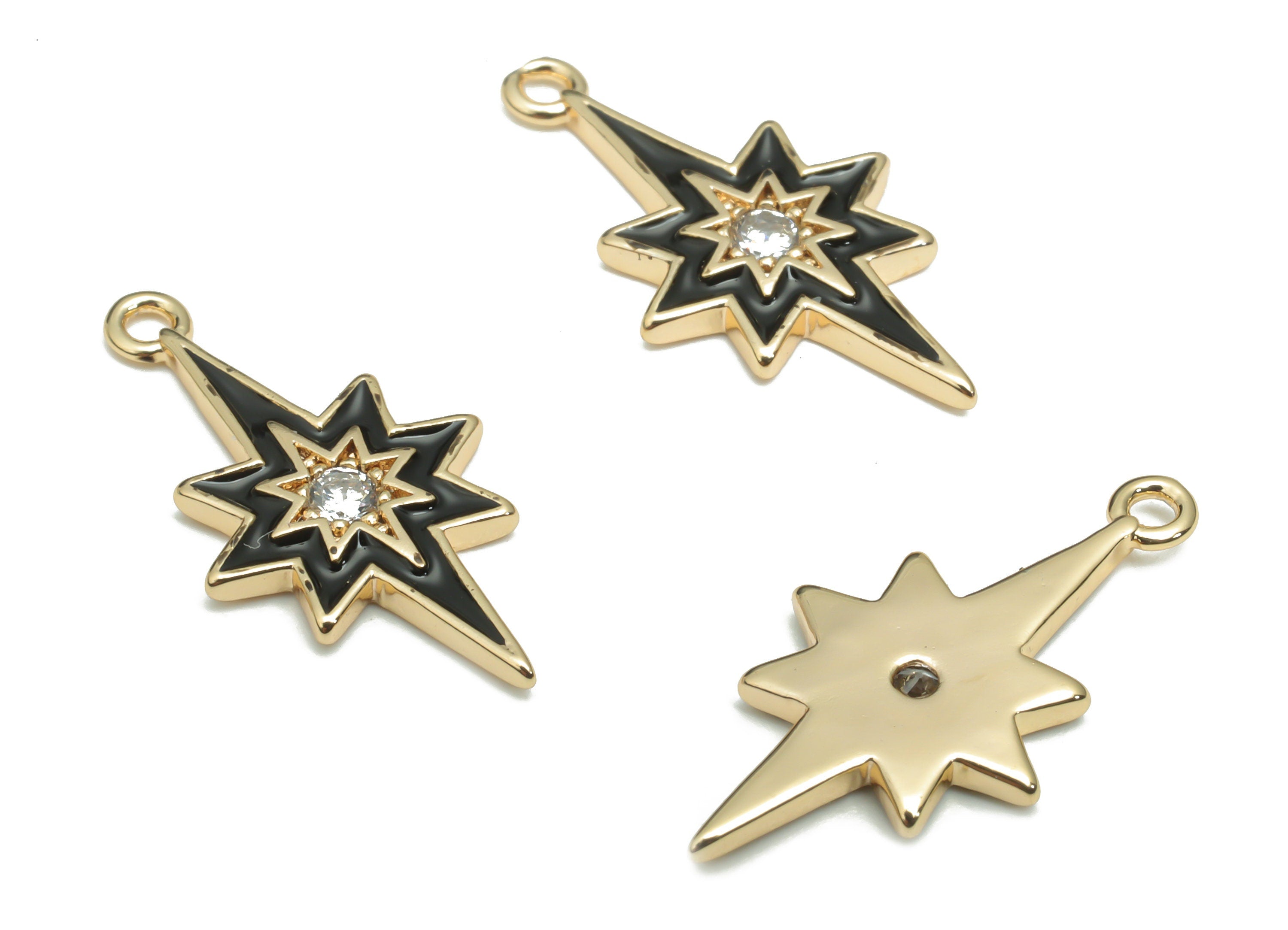 Brass Planet Earring Charms With Zincons - Enamel Gold Star Pendant - 18K Real Gold Plated - Jewelry Supplies - 21.06x10.83x1.6mm - RGP4296C - DOMEDBAZAAR