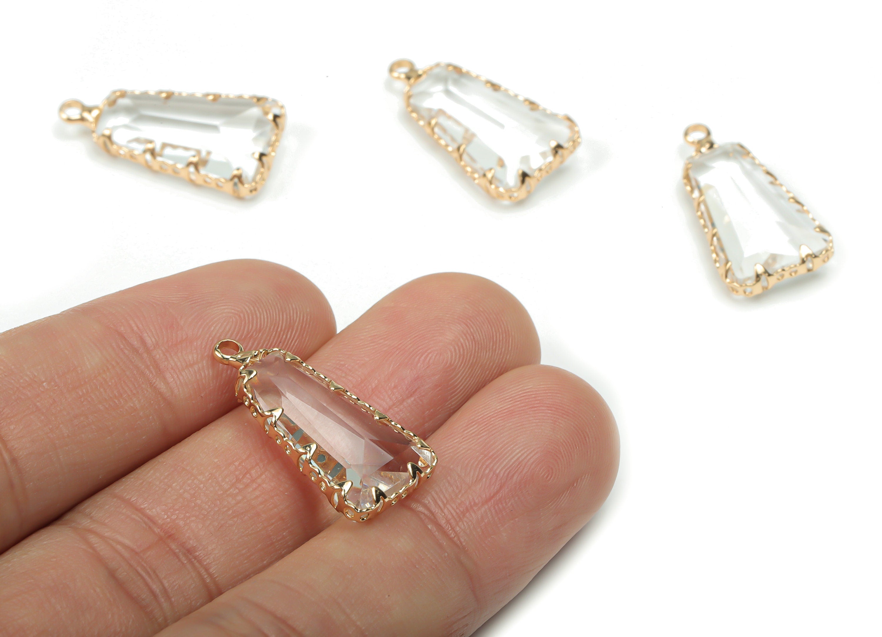 Glass Trapezoid Earring Charms - Brass Trapezoid Frame Pendant - Gold Tone Plated Brass - Jewelry Making Supplies - 23.8x11.7x5.4mm - GS1075 - DOMEDBAZAAR