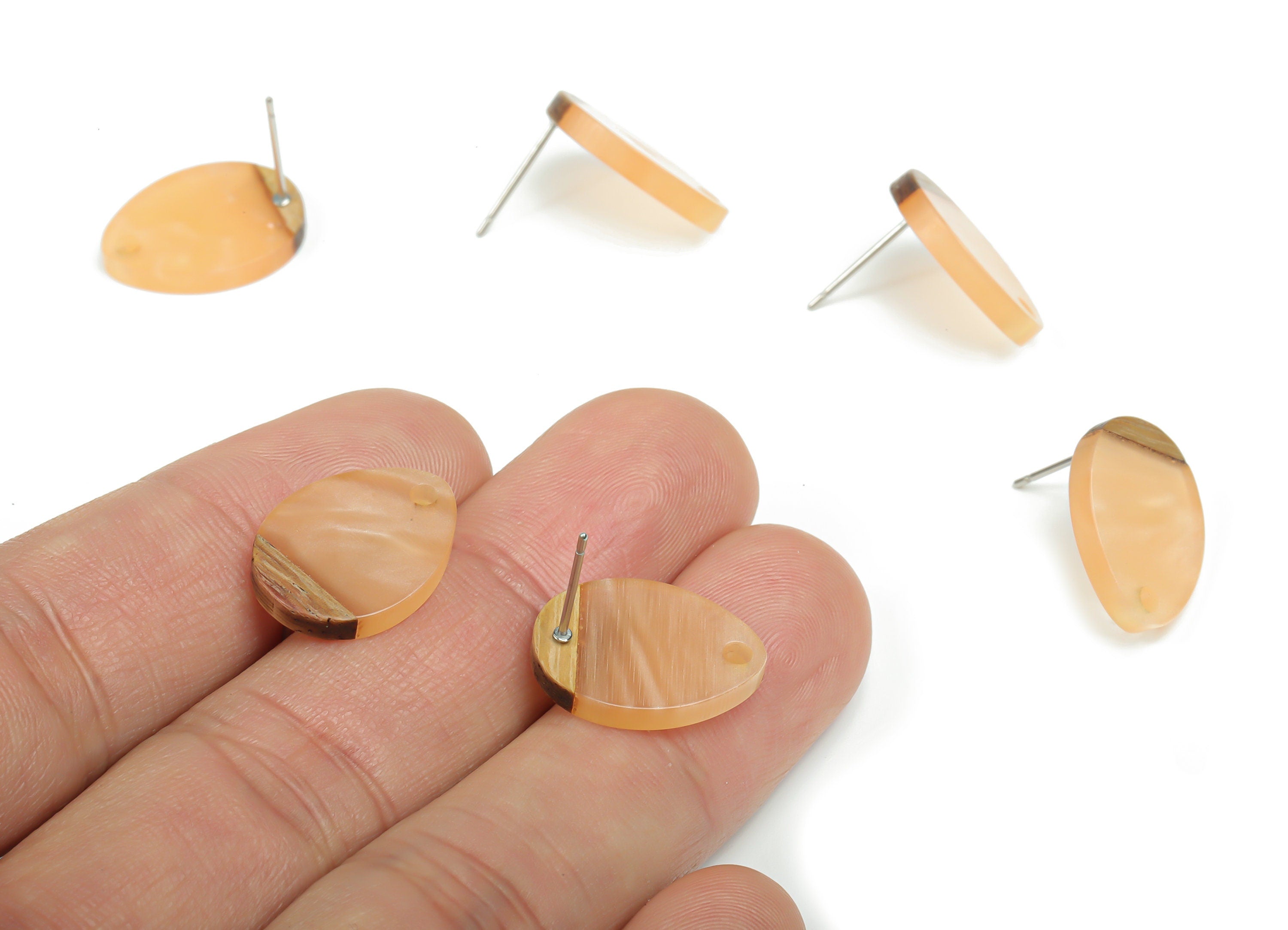 Natural Wooden Drop Earring Stud - Resin Drop Post - 316 Surgical Stainless Steel Stud - Jewelry Supplies - 17.44x13.05x3.1mm - BB1145D - DOMEDBAZAAR