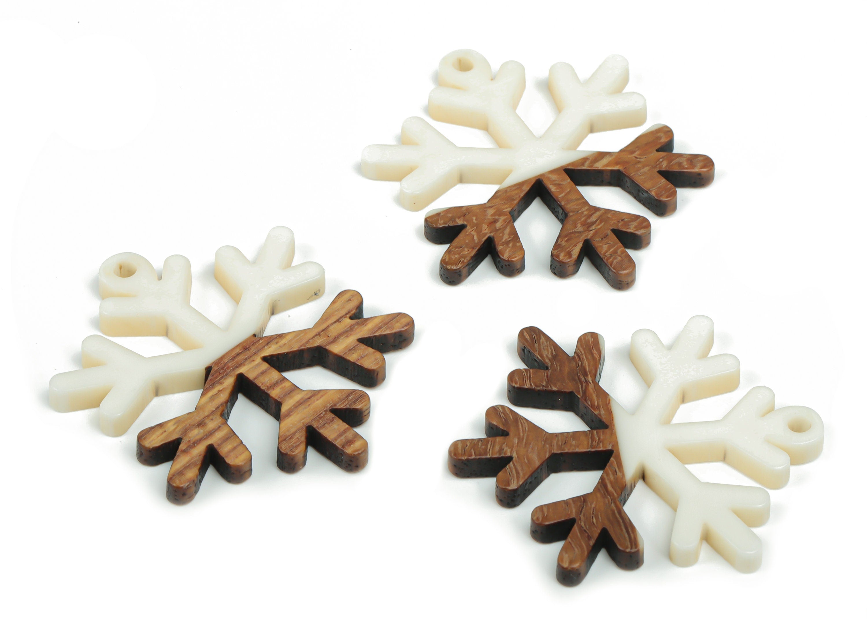 Natural Wooden Snowflake Earring Charms - Resin Snowflake Pendant - DIY Jewelry Making Supplies - 38.11x33.05x2.78mm - BB1143A - DOMEDBAZAAR