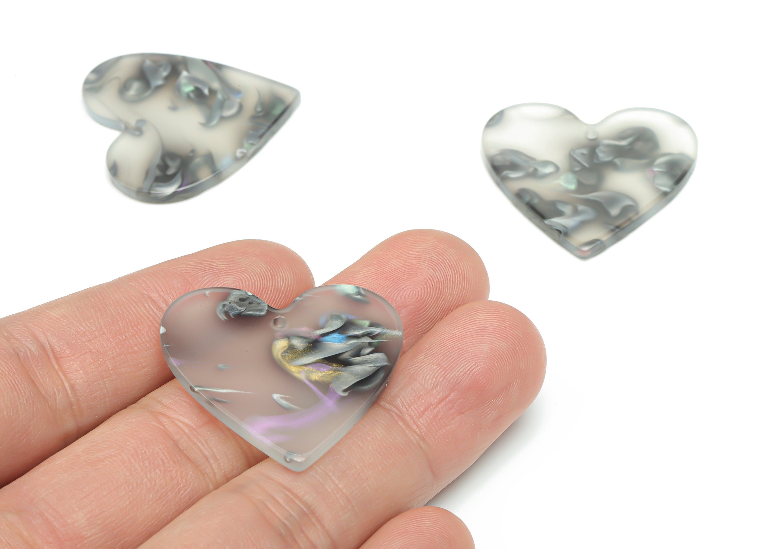 Acrylic Heart Earring Charms - Acrylic Heart Pendant - Jewelry Making Supplies - Color Code: A828 - 31.66x31.05x2.68mm - AC1431-A828 - DOMEDBAZAAR
