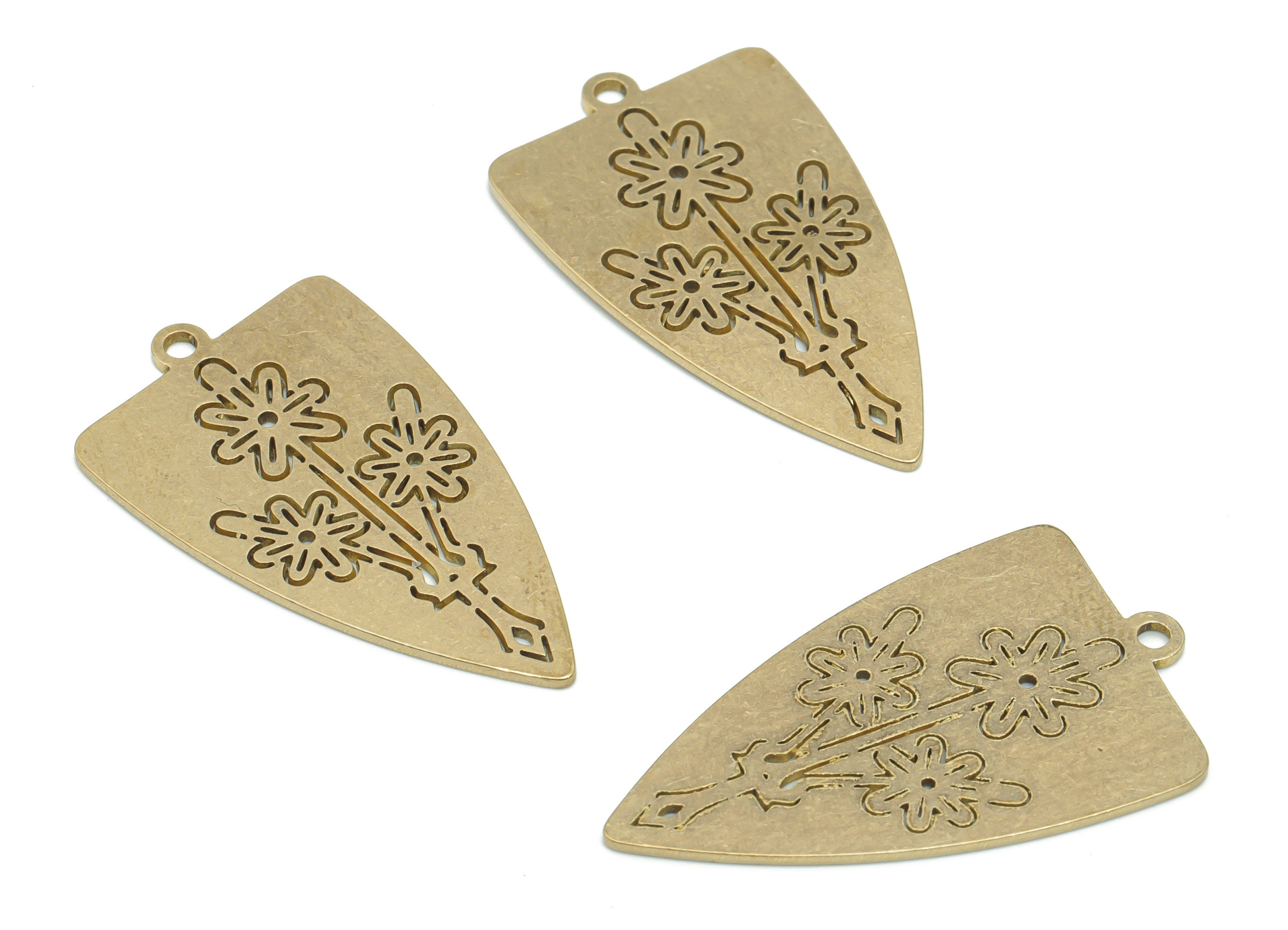 Brass Shield Cone Flower Arrow Earring Charms - Raw Brass Rectangle Flower Pendant - Jewelry Making Supplies - 34.81x20.47x0.87mm - PPA2363 - DOMEDBAZAAR