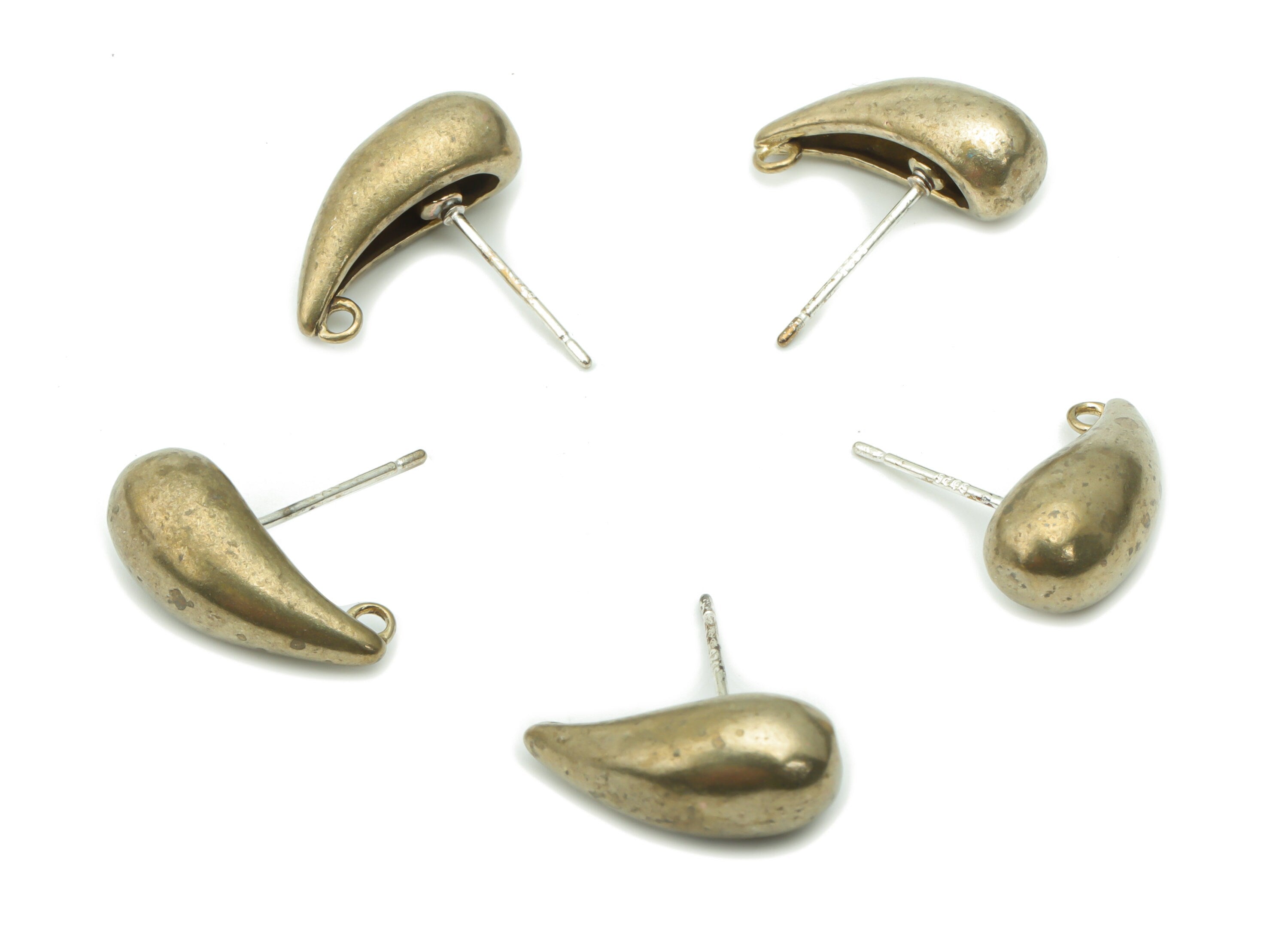 Brass C Hoop Earring Stud - Raw Brass Teardrop Post - Silver Plated Brass Stud - Earring Findings - Jewelry Supplies - 16.9mx7.3x2mm -PP5110 - DOMEDBAZAAR