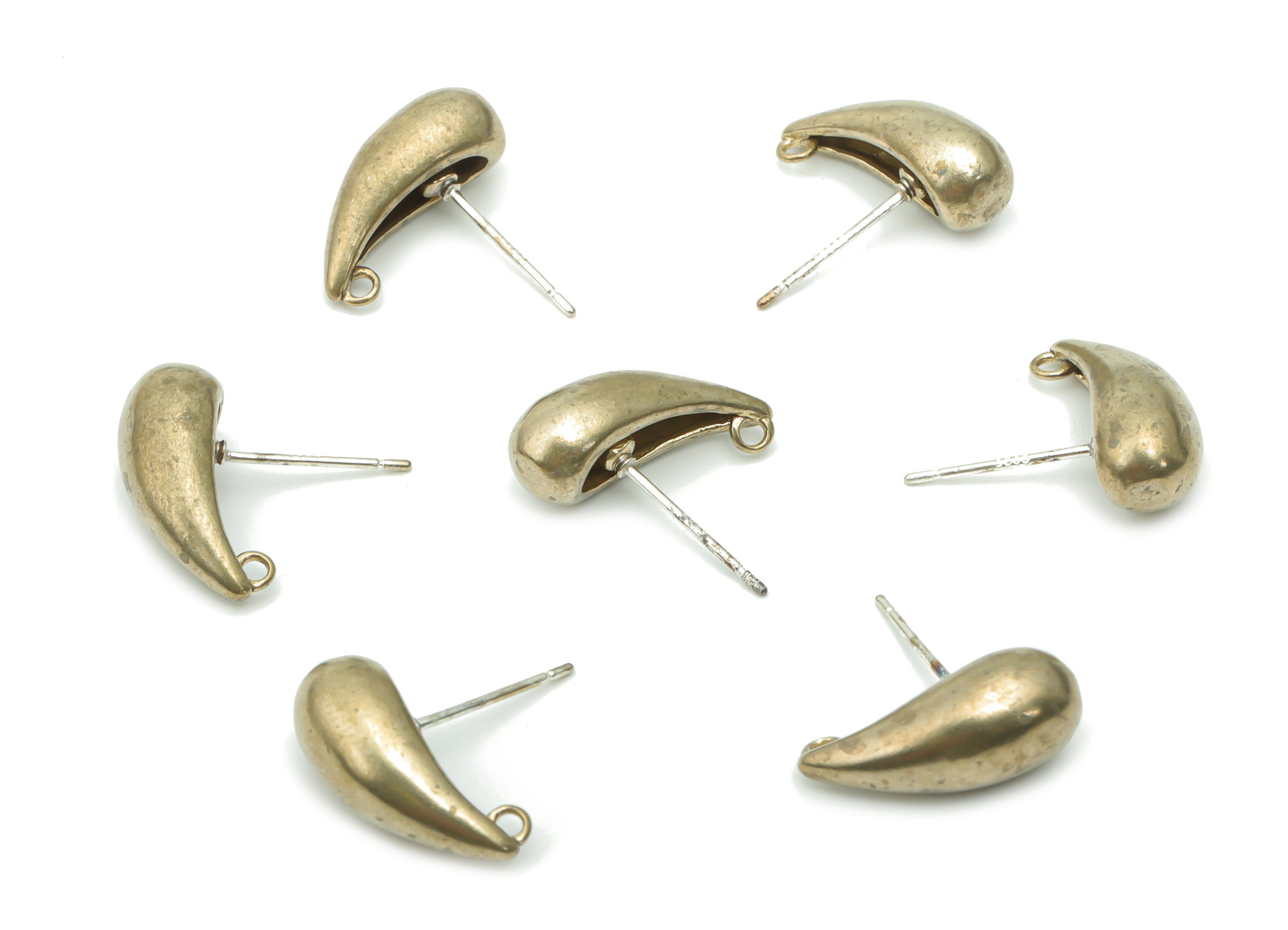 Brass C Hoop Earring Stud - Raw Brass Teardrop Post - Silver Plated Brass Stud - Earring Findings - Jewelry Supplies - 16.9mx7.3x2mm -PP5110 - DOMEDBAZAAR