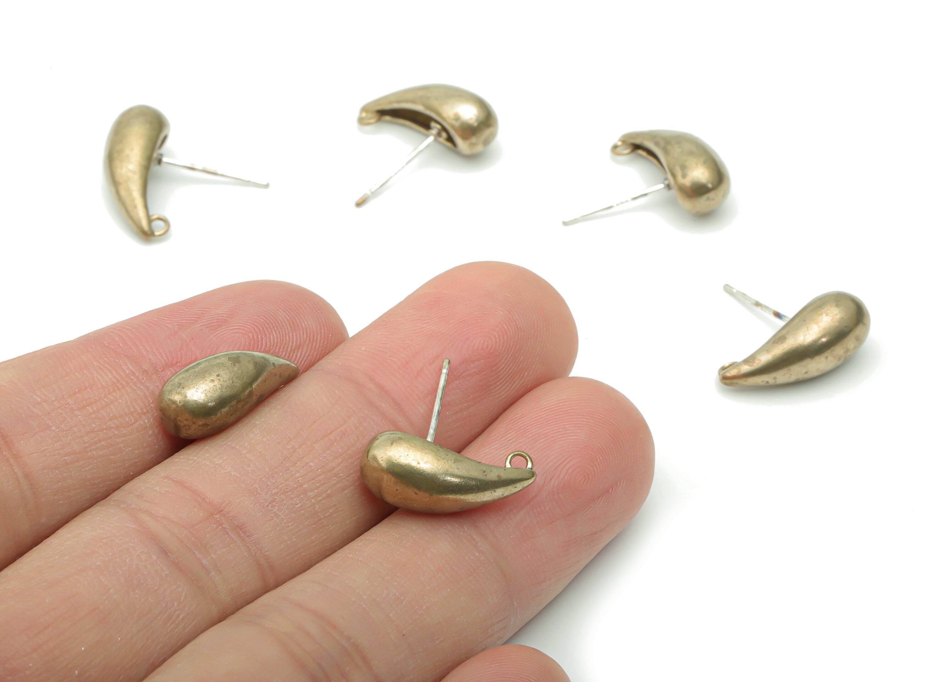 Brass C Hoop Earring Stud - Raw Brass Teardrop Post - Silver Plated Brass Stud - Earring Findings - Jewelry Supplies - 16.9mx7.3x2mm -PP5110 - DOMEDBAZAAR