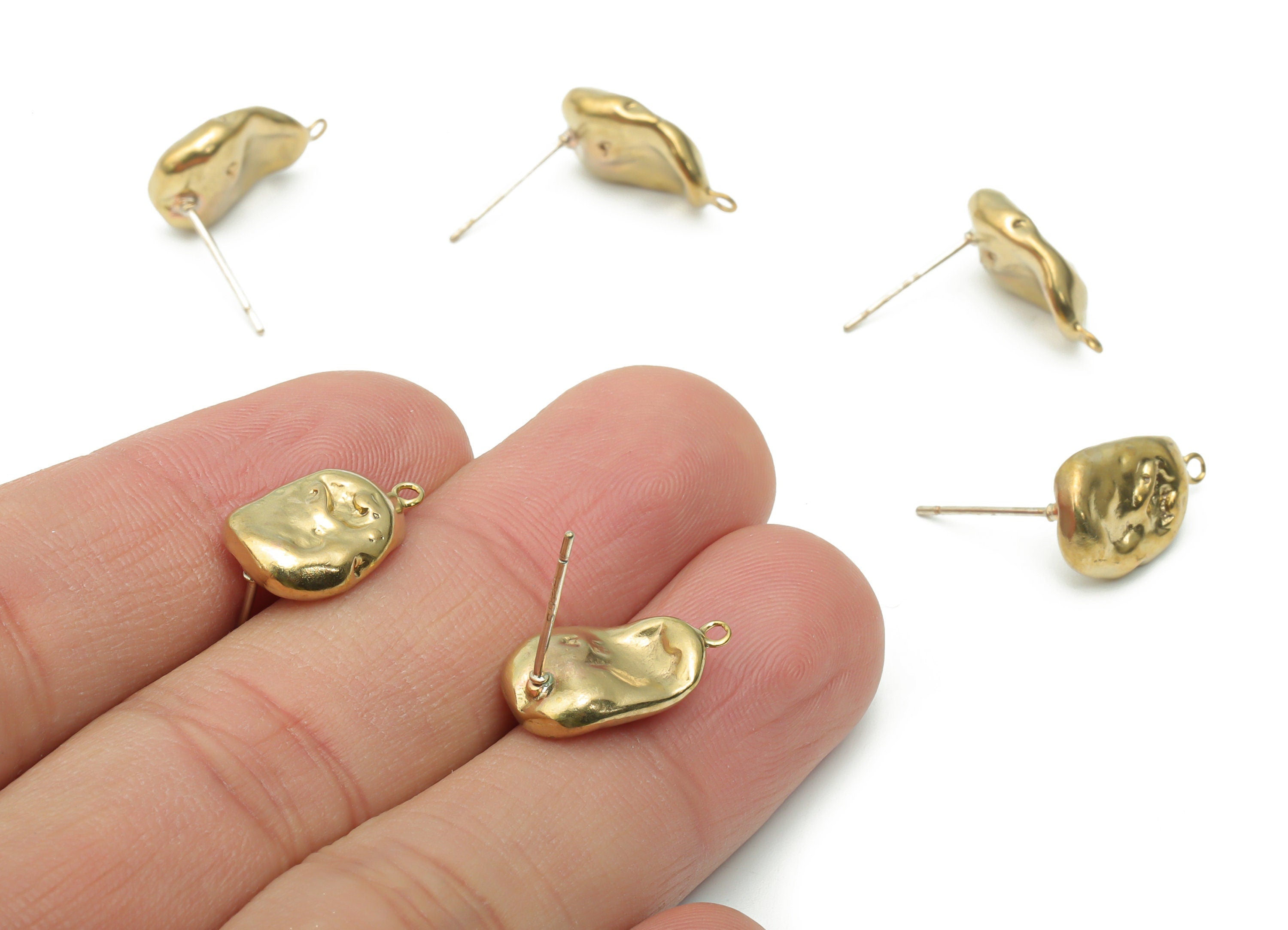 Brass Oval Earring Stud - Raw Brass Irregular Earring Post - Silver Plated Brass Stud - Jewelry Making Supplies - 15.96x9.76x4.38mm - PP5106 - DOMEDBAZAAR