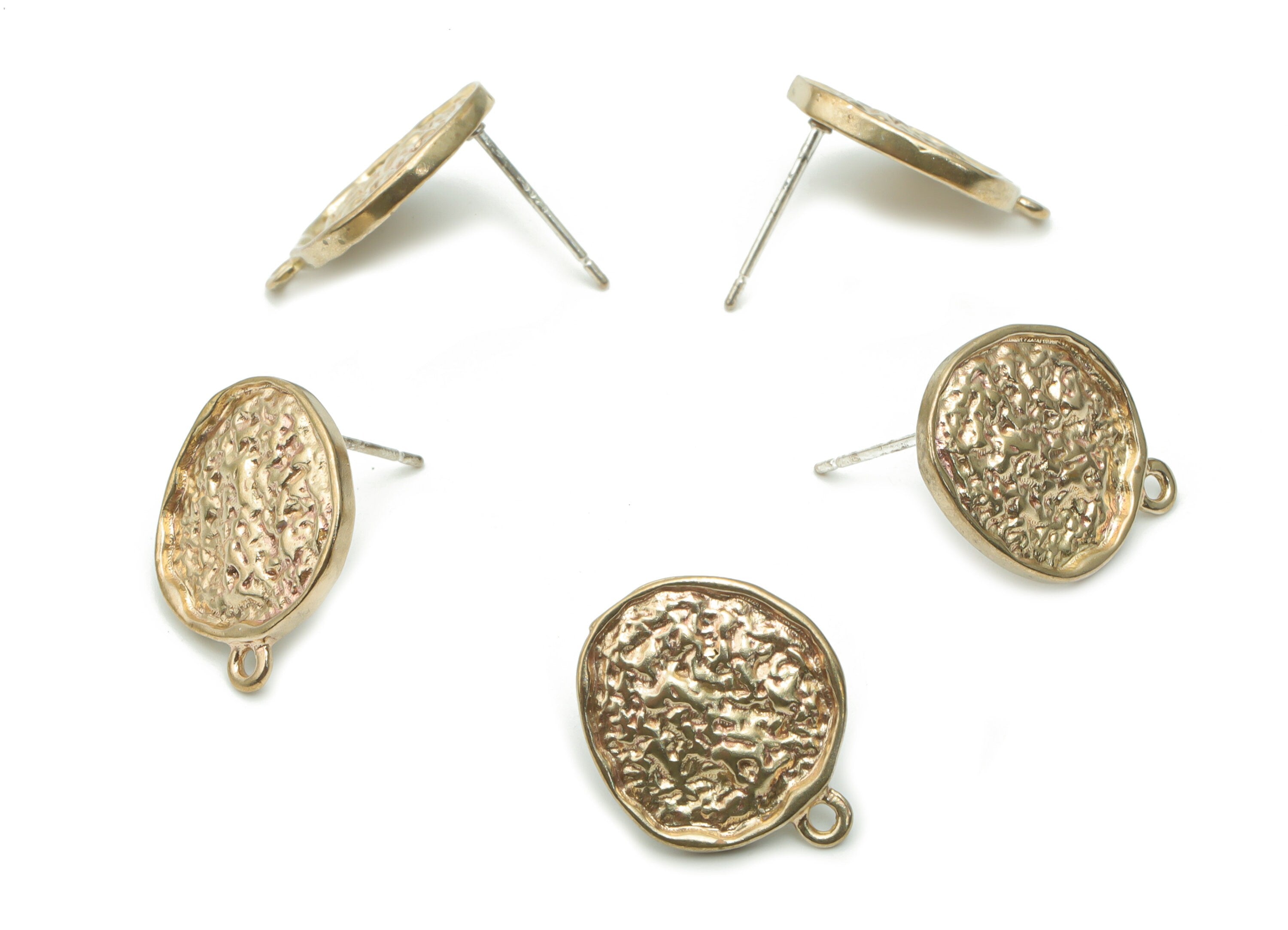 Brass Hammered Round Earring Stud - Raw Brass Circle Earring Post - Silver Plated Brass Stud - Jewelry Supplies - 17.45x14.01x1.8mm - PP5118 - DOMEDBAZAAR