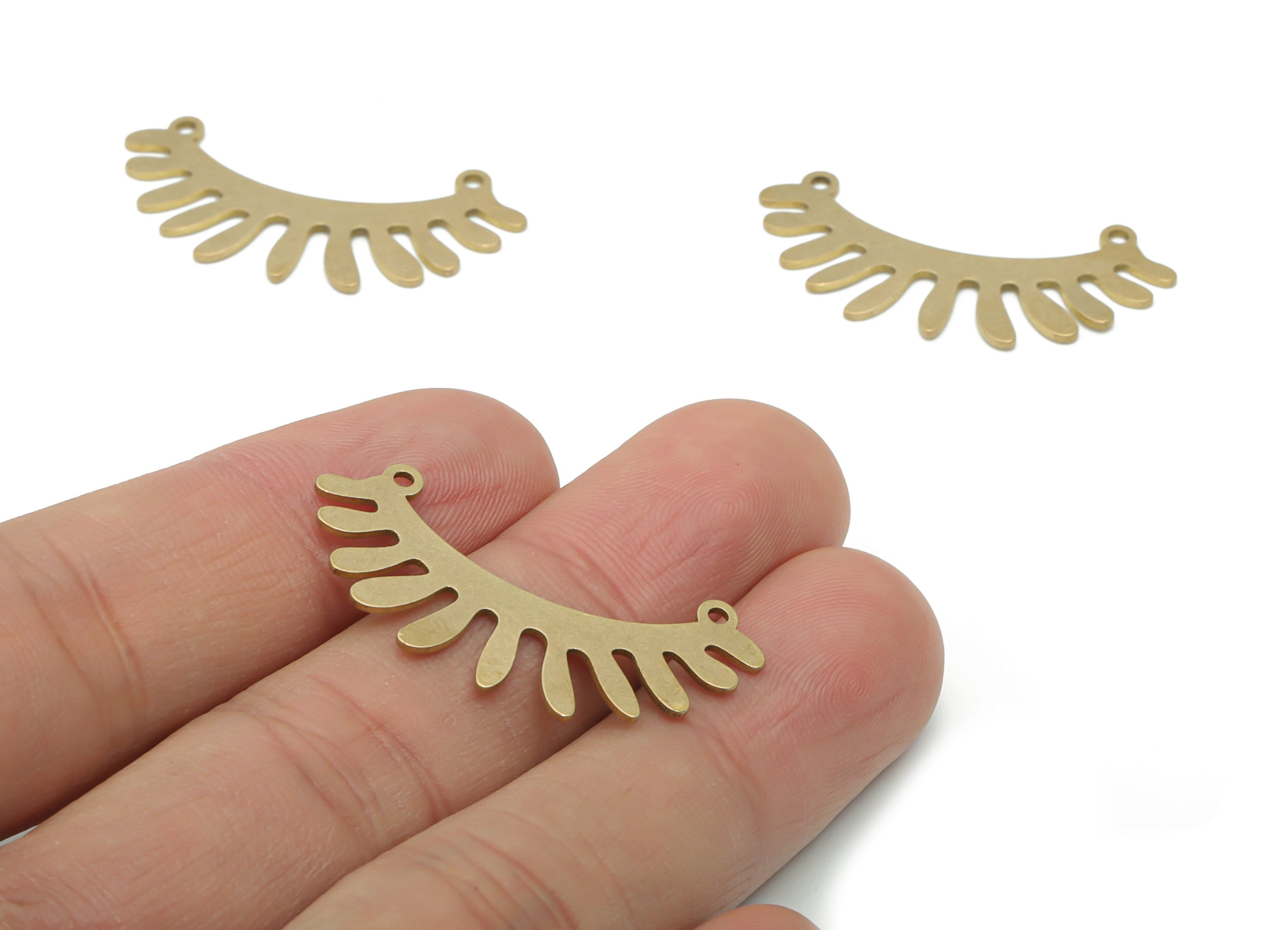Brass Fan Eyelash Earring Connectors - Raw Brass Half Moon Fan Charms and Pendant - Jewelry Making Supplies - 34.76x14.49x0.77mm - PPA1500 - DOMEDBAZAAR