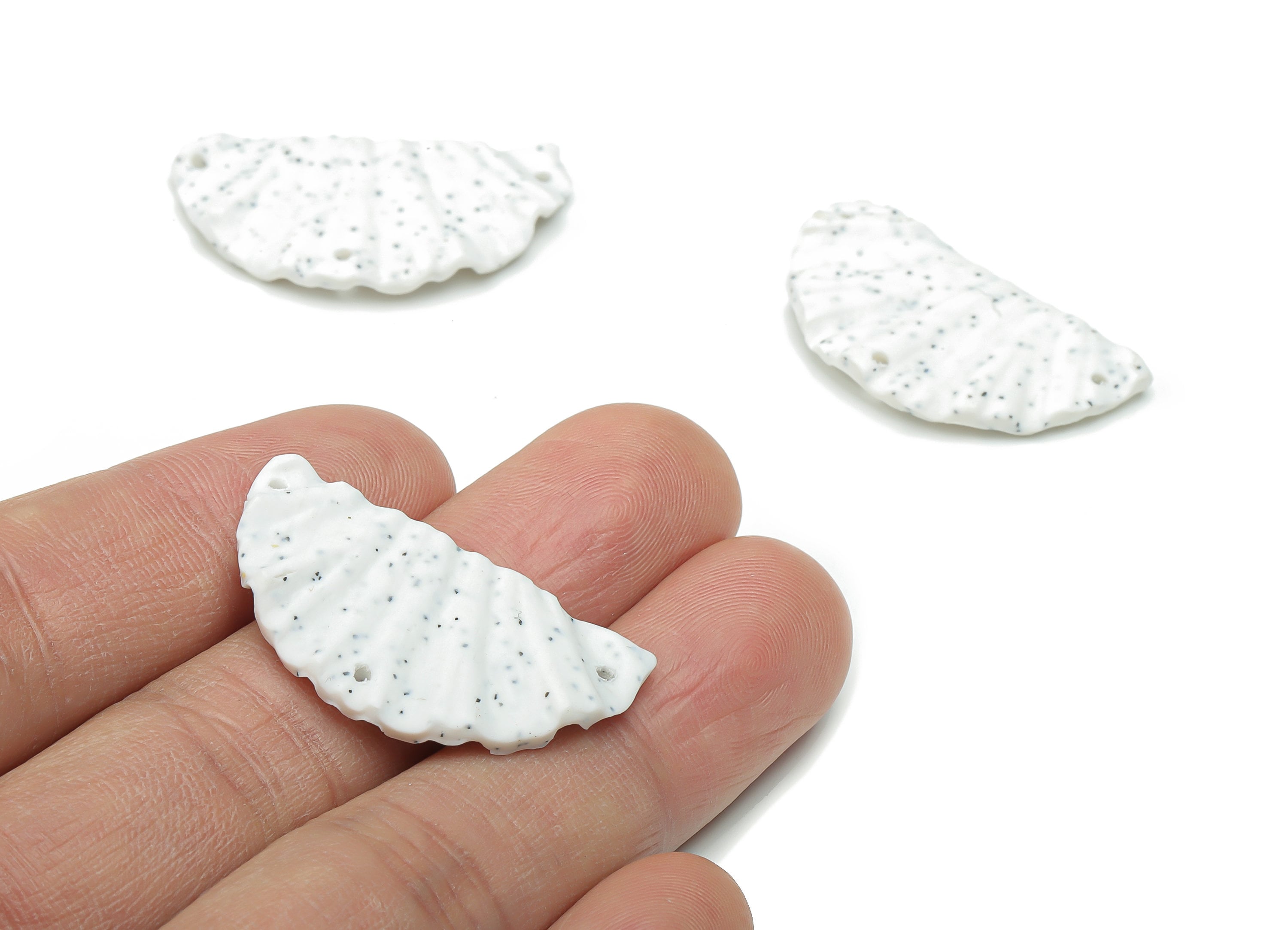 Polymer Clay Shell Semicircle Earring Connector - Polymer Clay Half Moon Charms - Jewelry Handmade Making - 32.94x19.9x3.07mm - PC2332 - DOMEDBAZAAR