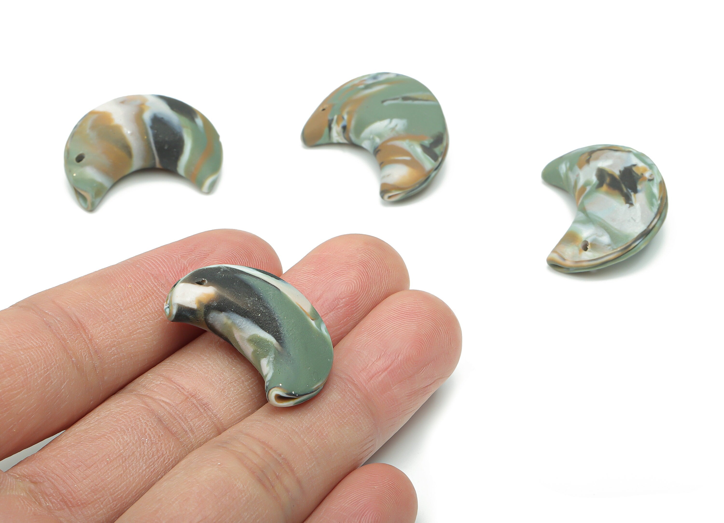 Polymer Clay Crescent Earring Charms - Polymer Clay Moon Pandant - Jewelry Handmade Making - 27.76x21.11x11.41mm - PC2330 - DOMEDBAZAAR