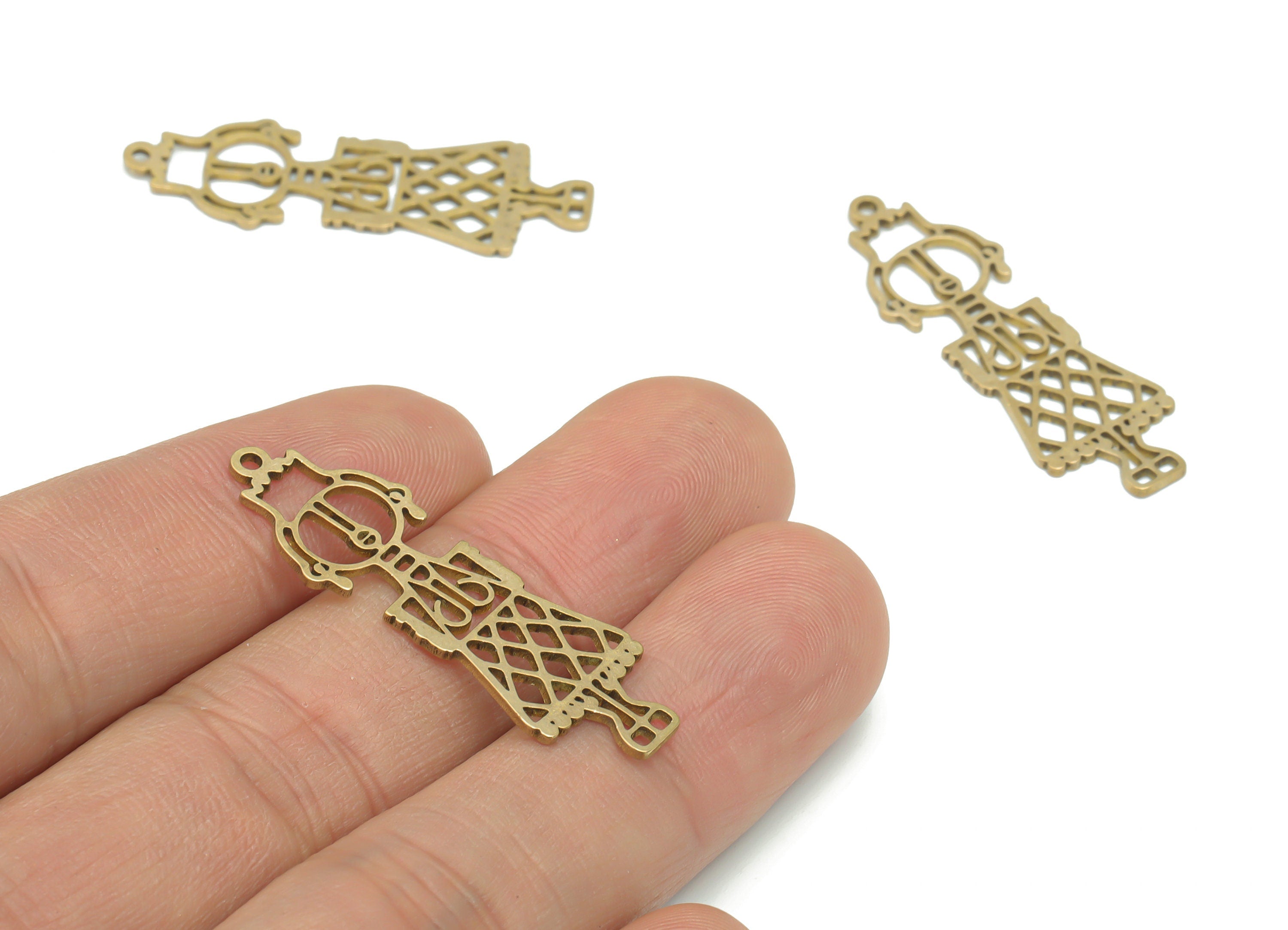 Brass Woman Robot Earring Charms - Raw Brass Woman Robot Pendant - DIY Jewelry Making Supplies - 37.77x12x0.88mm - PPA2303 - DOMEDBAZAAR