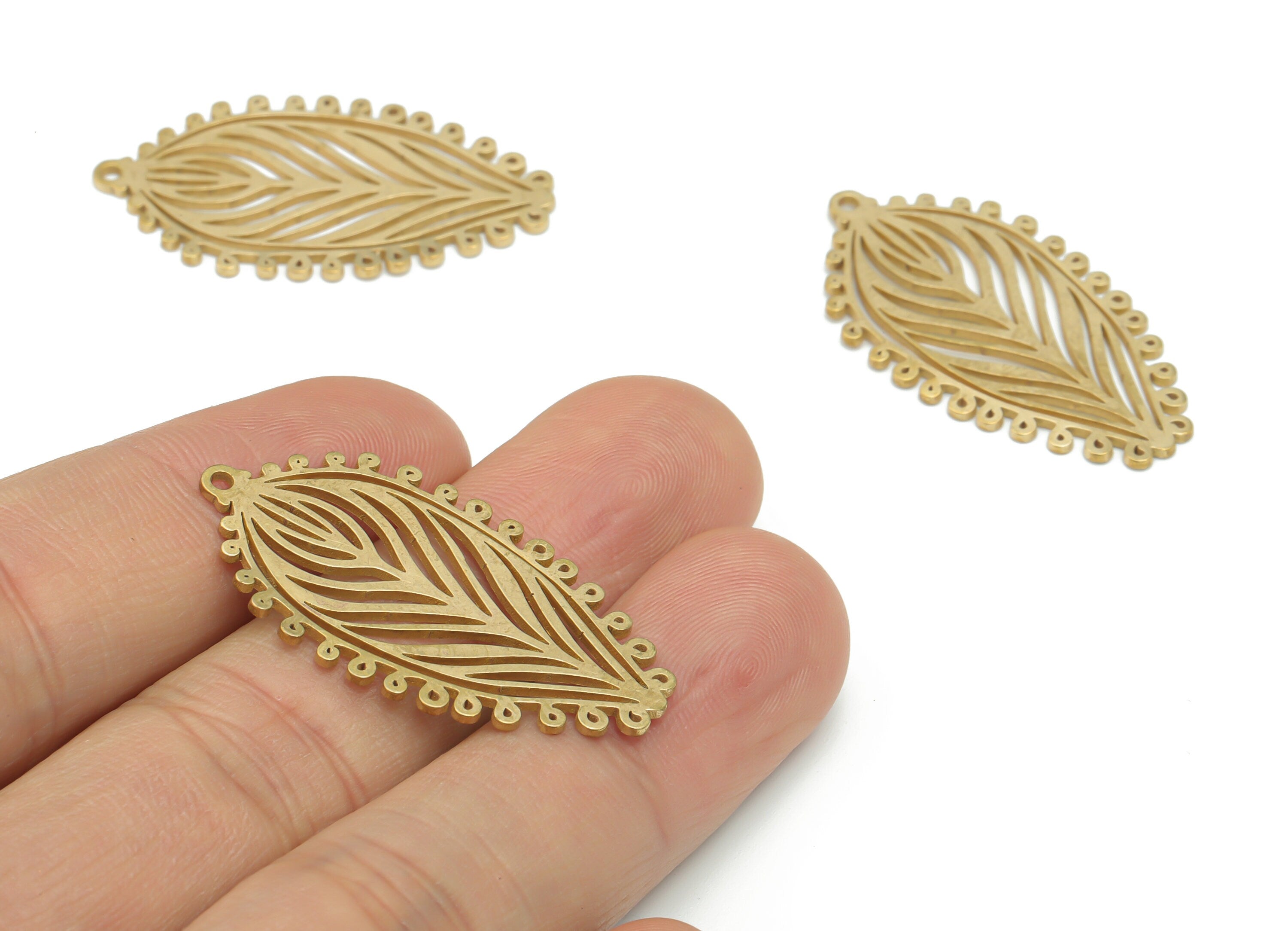 Brass Leafs Earring Charms - Raw Brass Leafs Pendant - DIY Jewelry Making Supplies - 36.83x20.07x0.88mm - PPA2097 - DOMEDBAZAAR