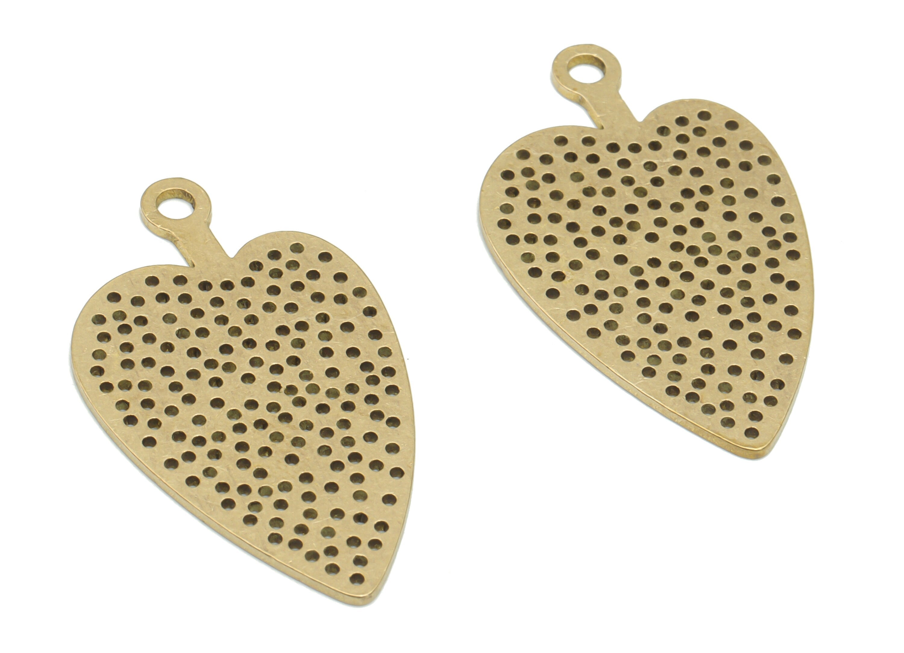 Brass Bubble Strawberry Heart Earring Charms - Raw Brass Bubble Leaf Pendant - DIY Jewelry Making Supplies - 34.77x20.11x0.86mm - PPA2339 - DOMEDBAZAAR