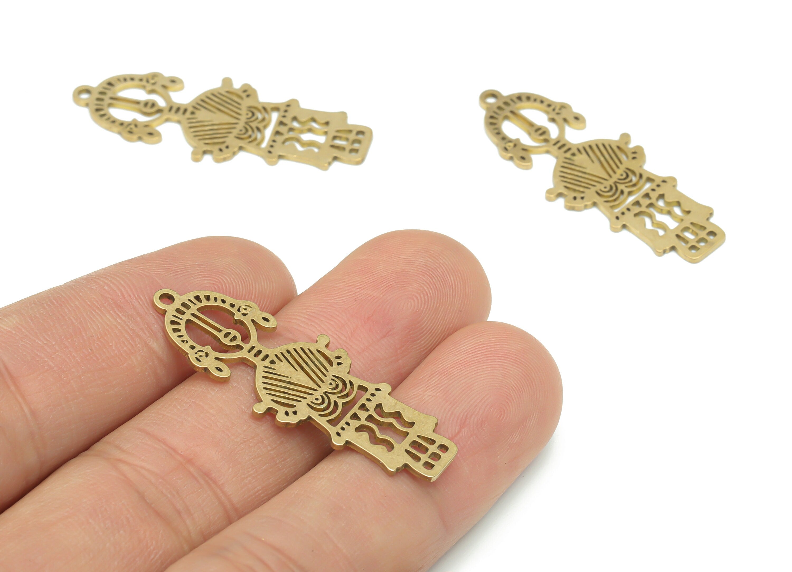 Brass Woman Robot Earring Charms - Raw Brass Woman Robot Pendant - DIY Jewelry Making Supplies - 37.84x14.49x0.88mm - PPA2301 - DOMEDBAZAAR