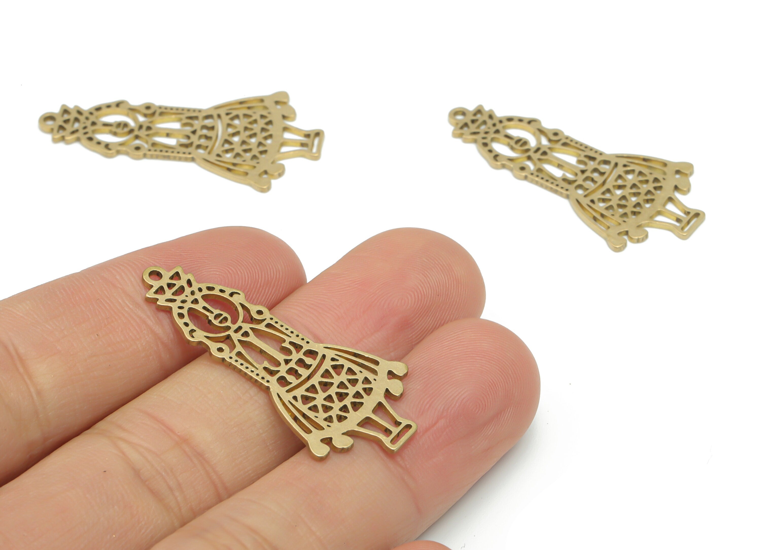 Brass Woman Robot Earring Charms - Raw Brass Woman Robot Pendant - DIY Jewelry Making Supplies - 37.78x18.28x0.84mm - PPA2302 - DOMEDBAZAAR