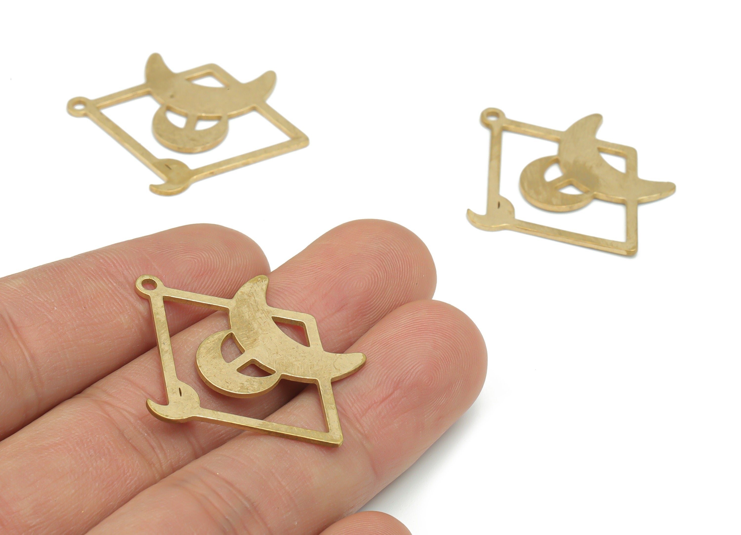 Brass Diamond Crescent Earring Charms - Raw Brass Rhombic Moon Pendant - Jewelry Making Supplies - 35.95x28.18x0.92mm - PPA2153 - DOMEDBAZAAR