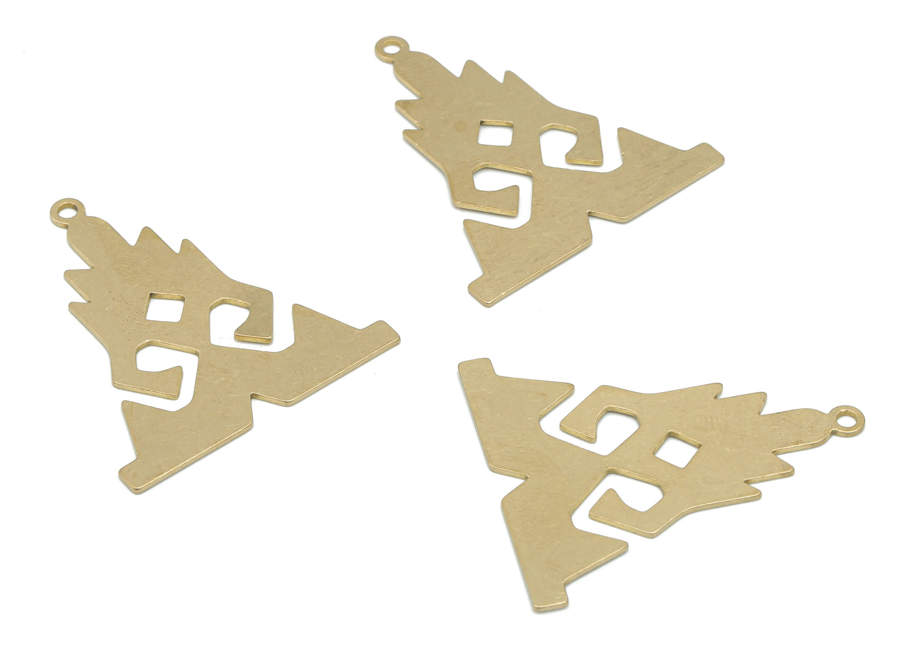 Brass Mountain Fire Diamond Earring Charms - Raw Brass Fire Rhombic Pendant - Jewelry Making Supplies - 35.82x31.06x0.65mm - PPA2476 - DOMEDBAZAAR