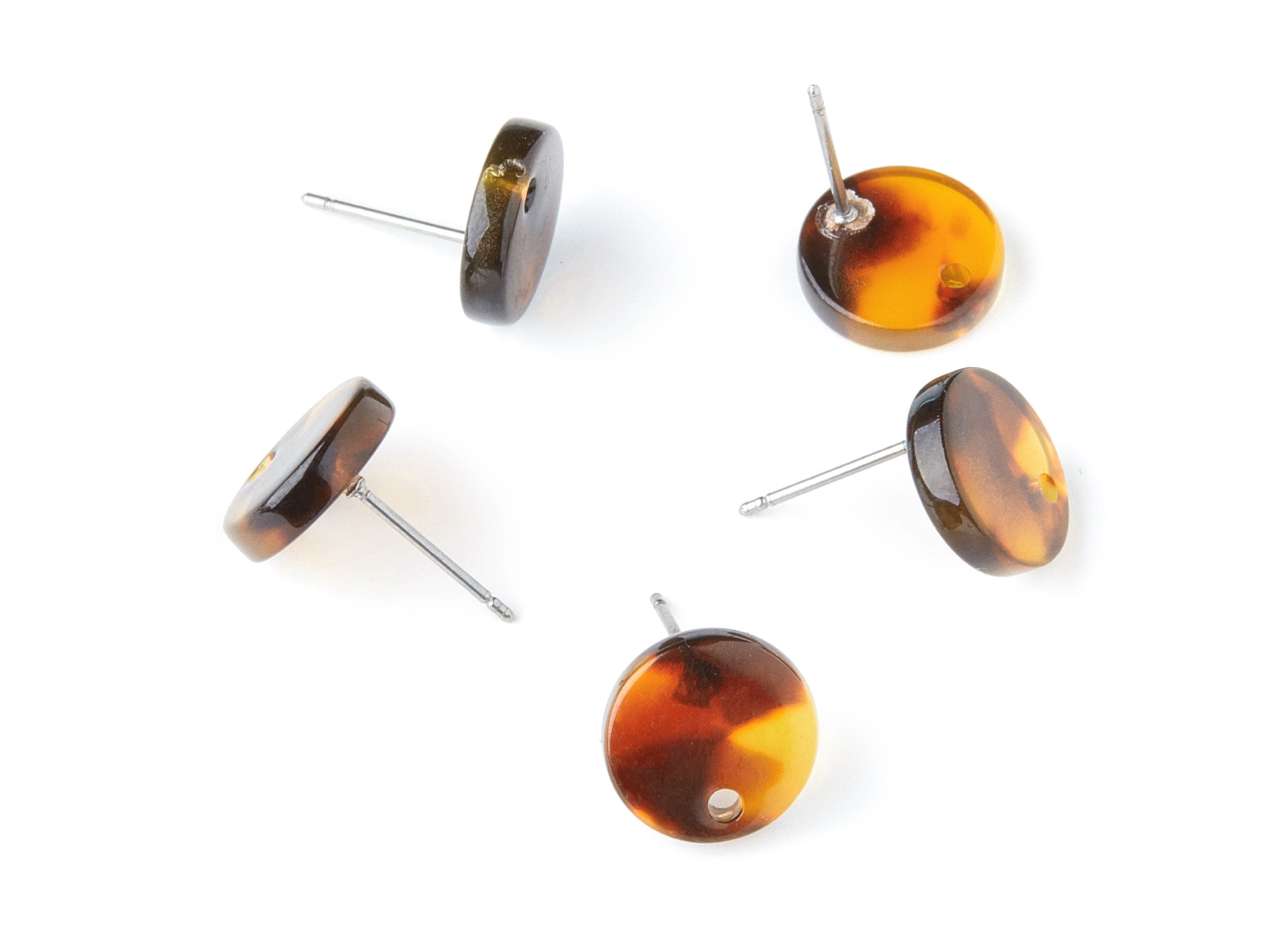 Acetate Acrylic Earring Stud - Tortoise Shell Stud - Circle Earring Post - Jewelry Supplies - Color Code: A05 - 11.6x11.6x2.95mm - AC1139AE - DOMEDBAZAAR