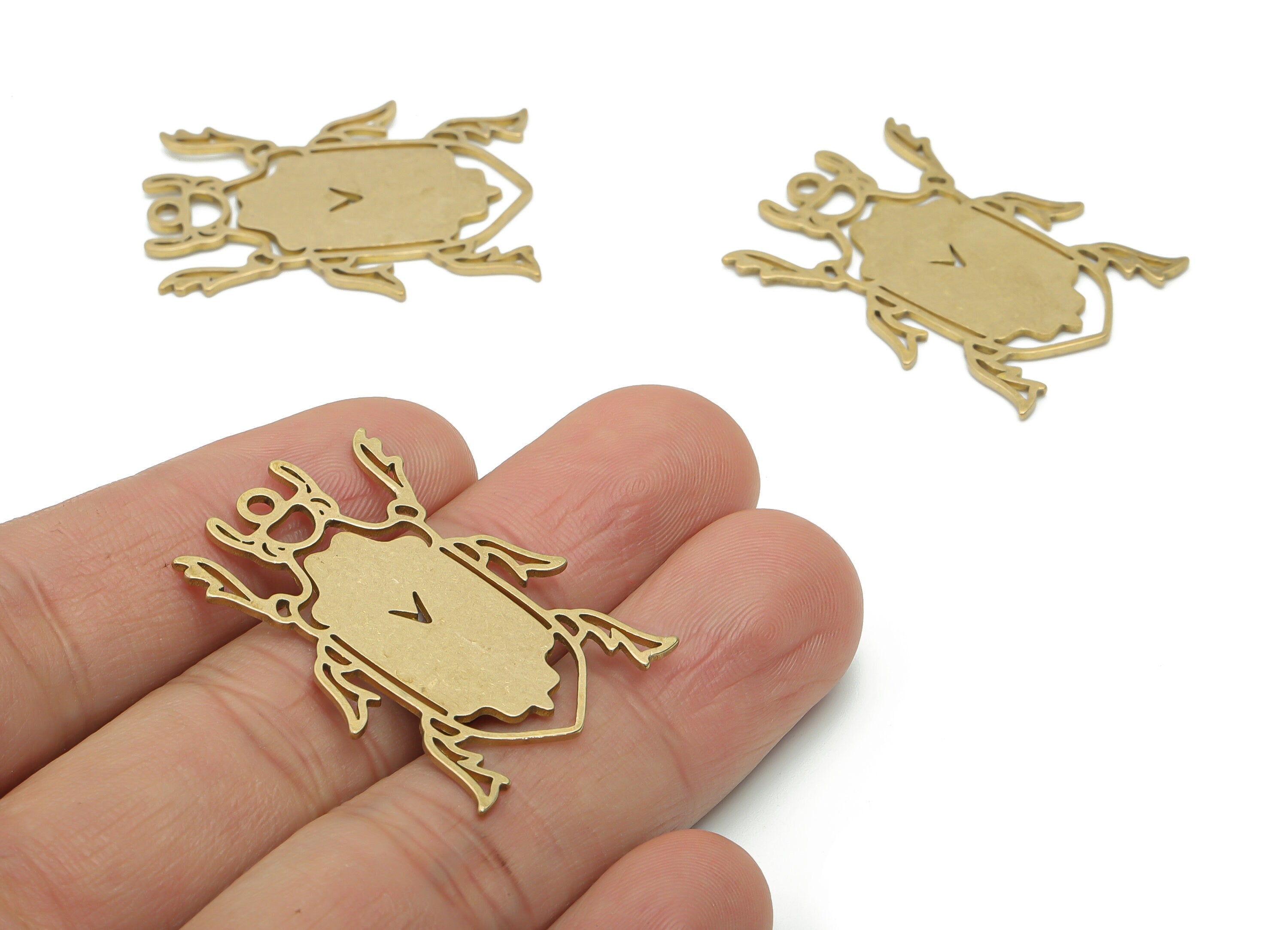 Brass Beetle Earring Charms - Raw Brass Insects Pendant - DIY Jewelry Making Supplies - 34.6x25.35x1.02mm - PPA1547 - DOMEDBAZAAR