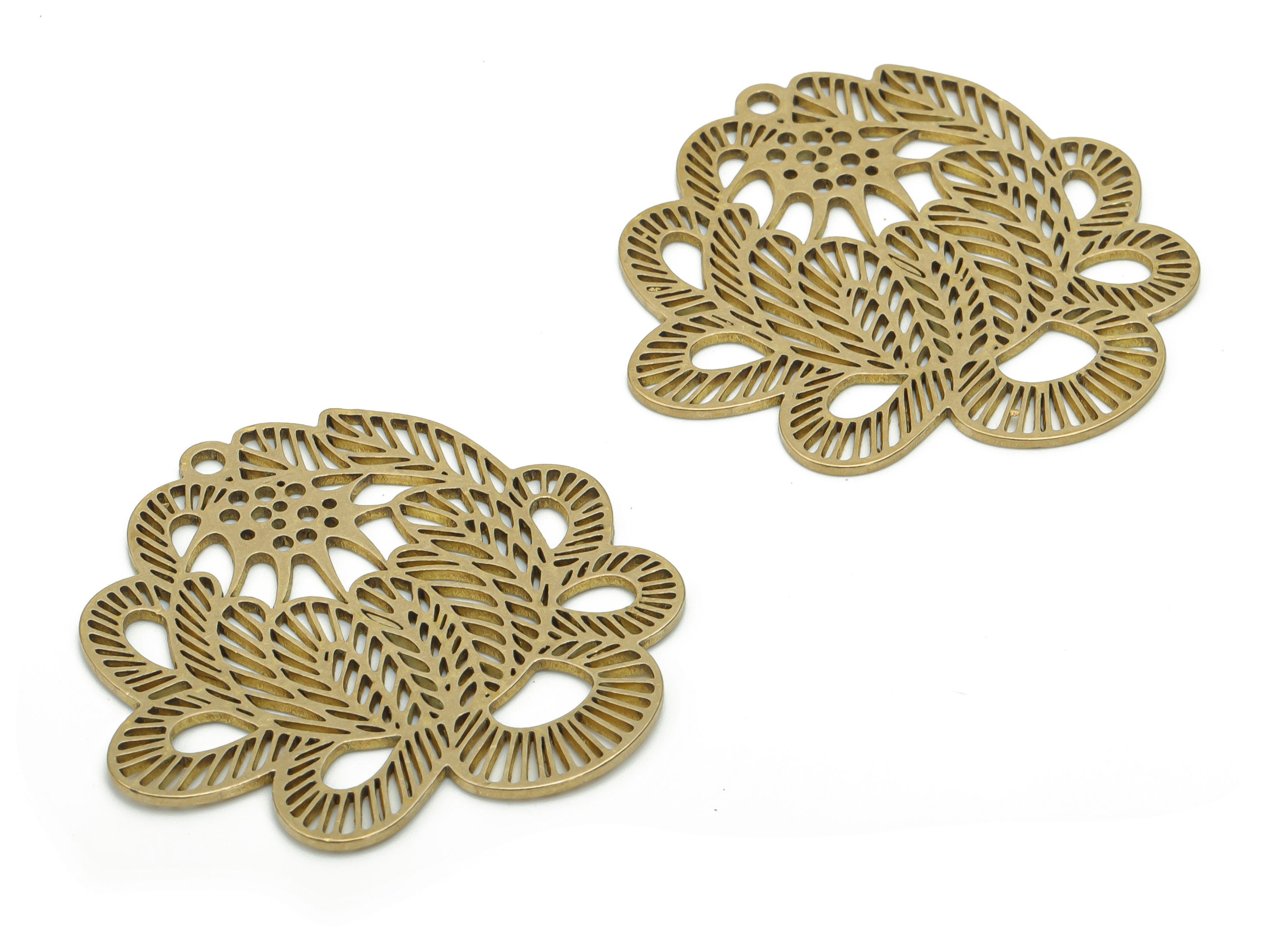 Brass Fropical Flowers Earring Charms - Raw Brass Flowers Pendant - Jewelry Making Supplies - 37.12x37.12x0.86mm - PPA1604 - DOMEDBAZAAR