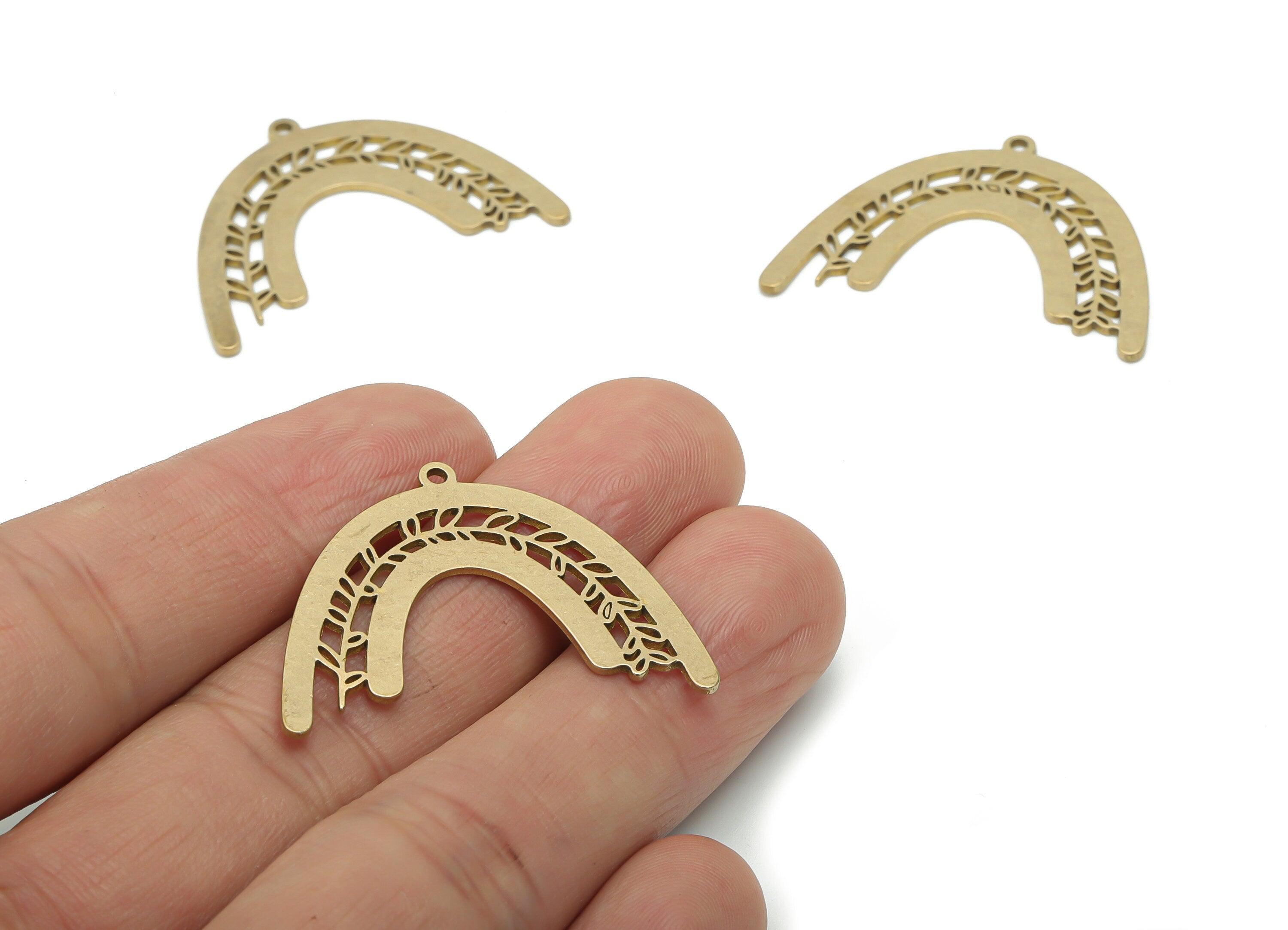 Brass Rainbow Branch Earring Charms - Raw Brass Rainbow Leafs Pendant - DIY Jewelry Making Supplies - 34.47x27.61x0.87mm - PPA1282 - DOMEDBAZAAR
