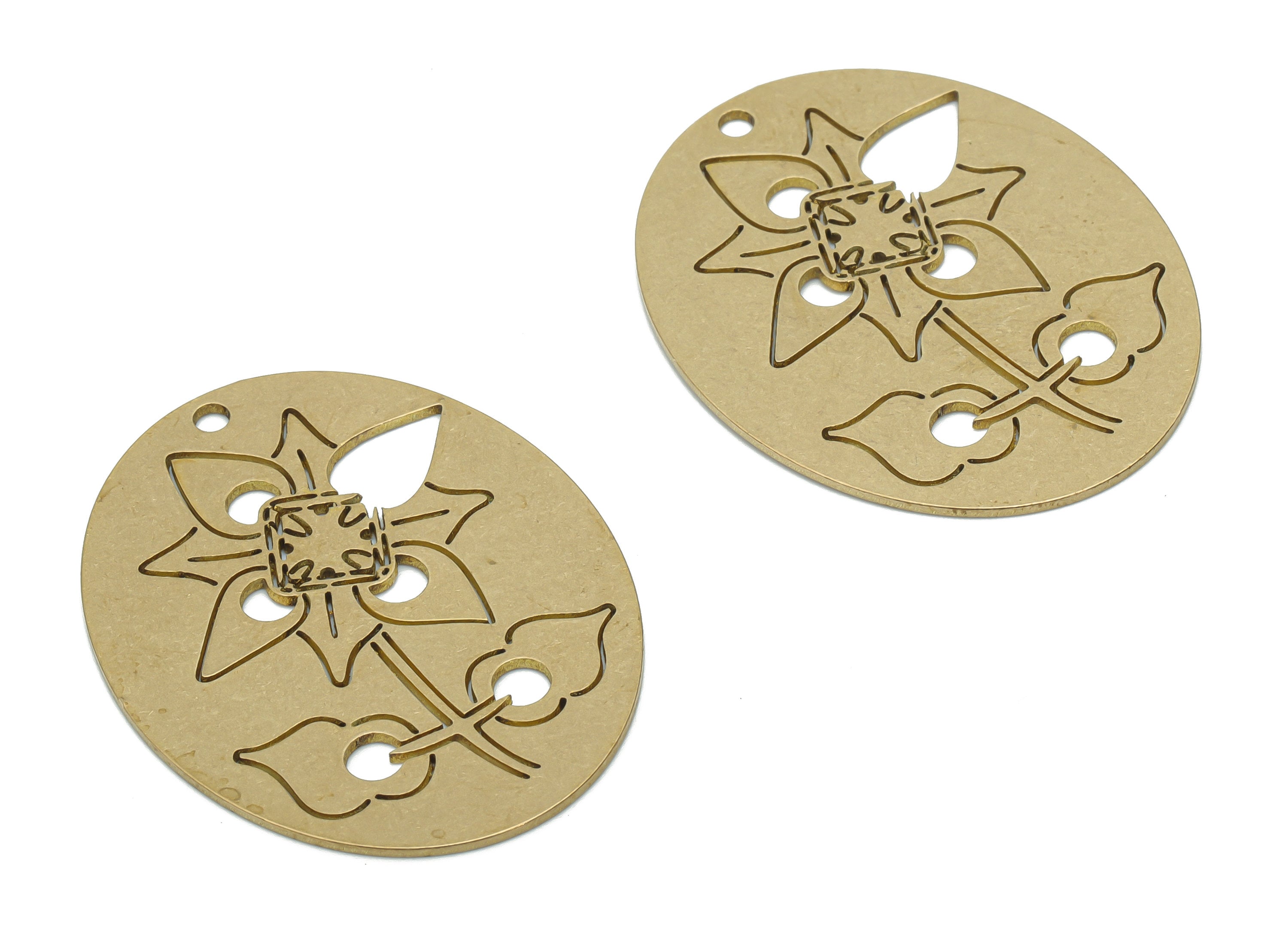 Brass Oval Flower Earring Charms - Raw Brass Flower Oval Pendant - DIY Jewelry Making Supplies - 37.79x29.33x0.81mm - PPA1799 - DOMEDBAZAAR