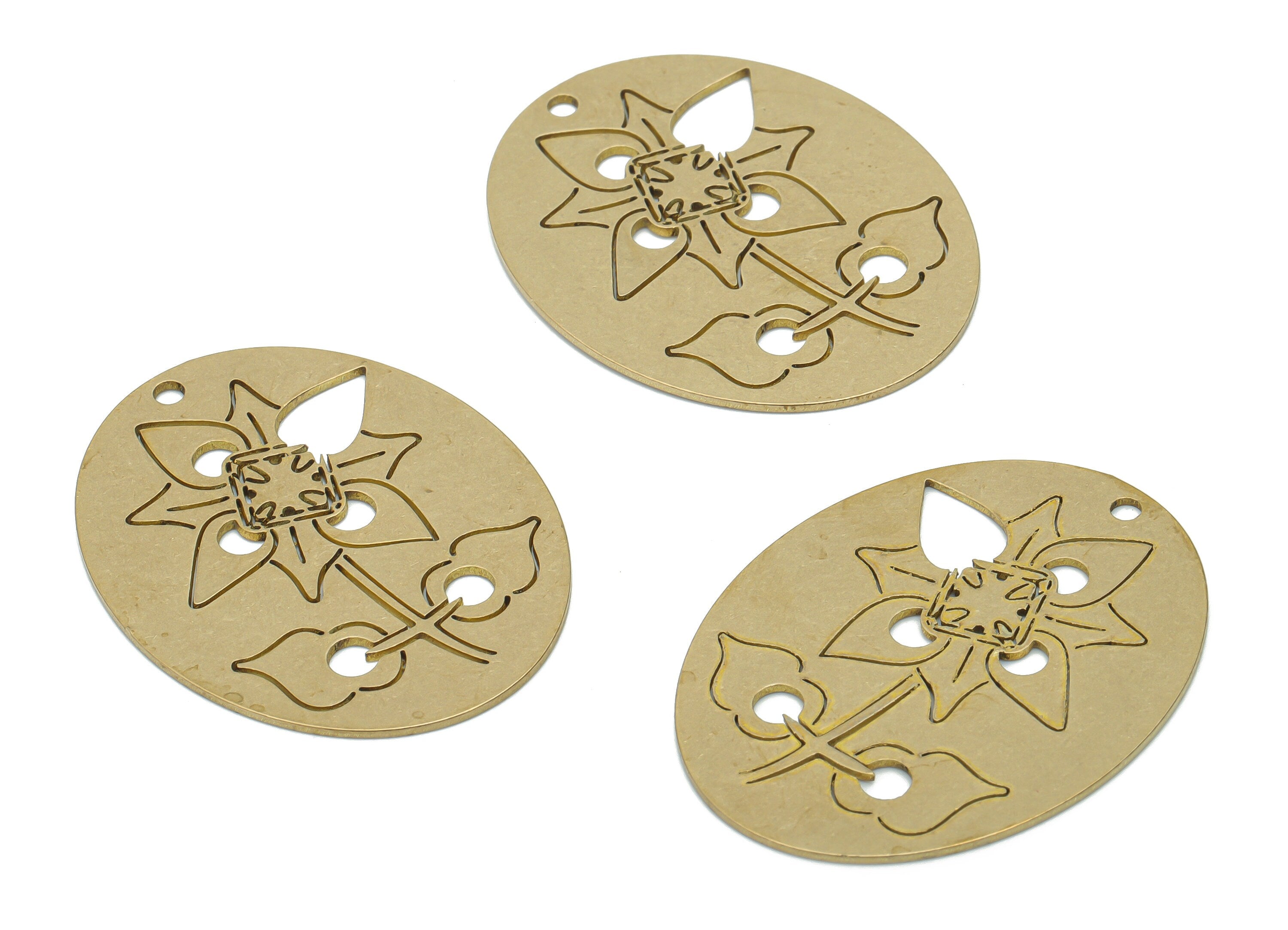 Brass Oval Flower Earring Charms - Raw Brass Flower Oval Pendant - DIY Jewelry Making Supplies - 37.79x29.33x0.81mm - PPA1799 - DOMEDBAZAAR