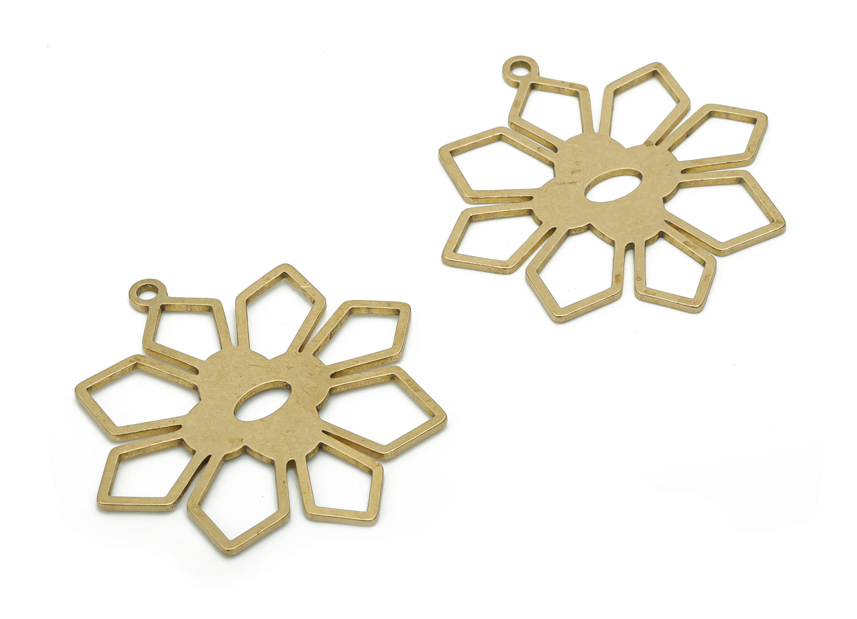 Brass Flower Earring Charms - Raw Brass Flower Pendant - DIY Jewelry Making Supplies - 35.64x35.34x0.88mm - PPA1778 - DOMEDBAZAAR