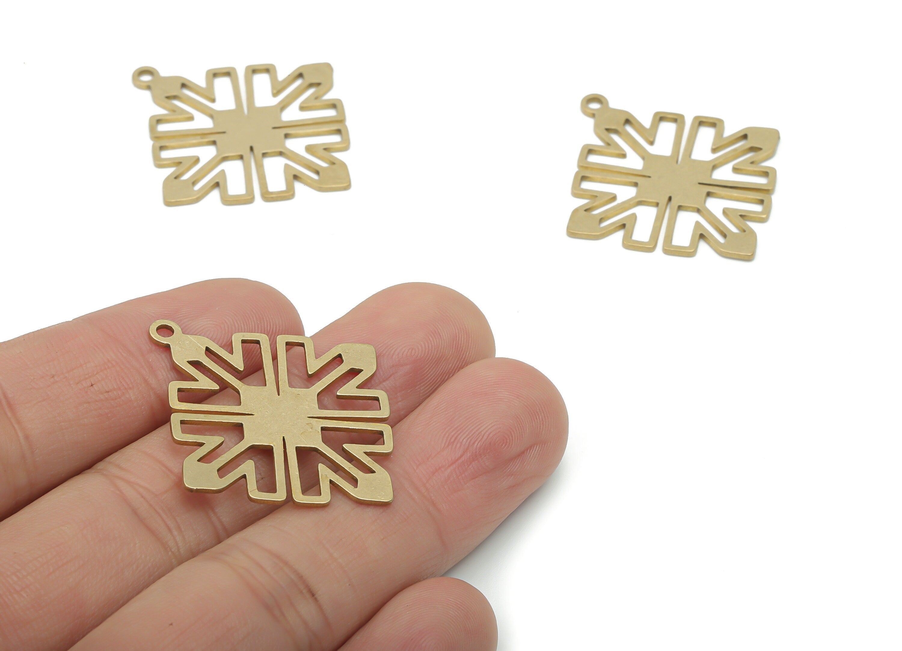 Brass Square Flower Earring Charms - Raw Brass Flower Square Pendant - DIY Jewelry Making Supplies - 35.77x32.82x0.85mm - PPA1721 - DOMEDBAZAAR