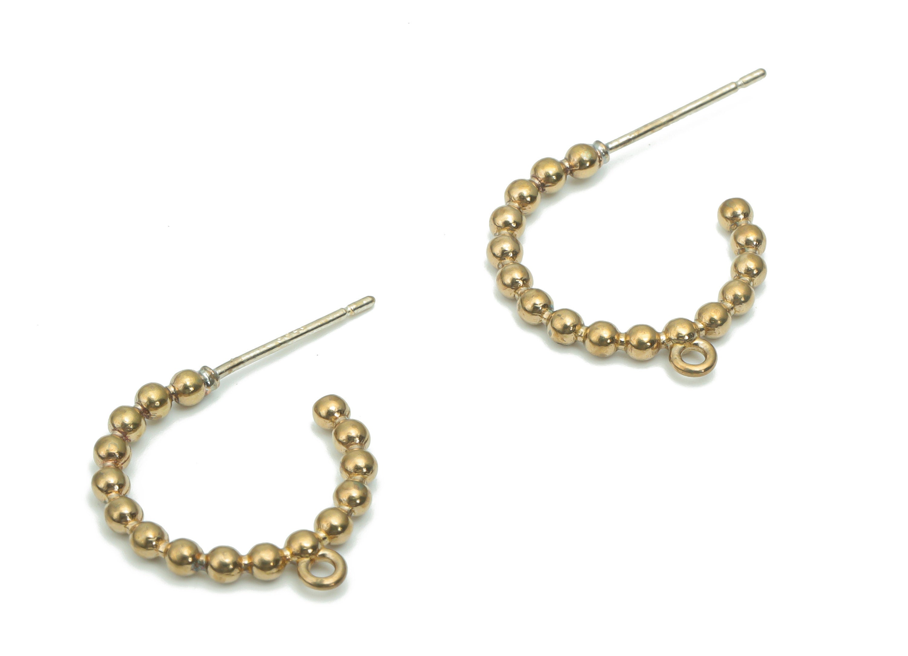 Brass C Beads Earring Stud With Loop - Raw Brass C Beads Earring Post - Open Hoop Stud - Silver Plated Brass Stud - 15.6x15.4x2.1mm - PP5121 - DOMEDBAZAAR
