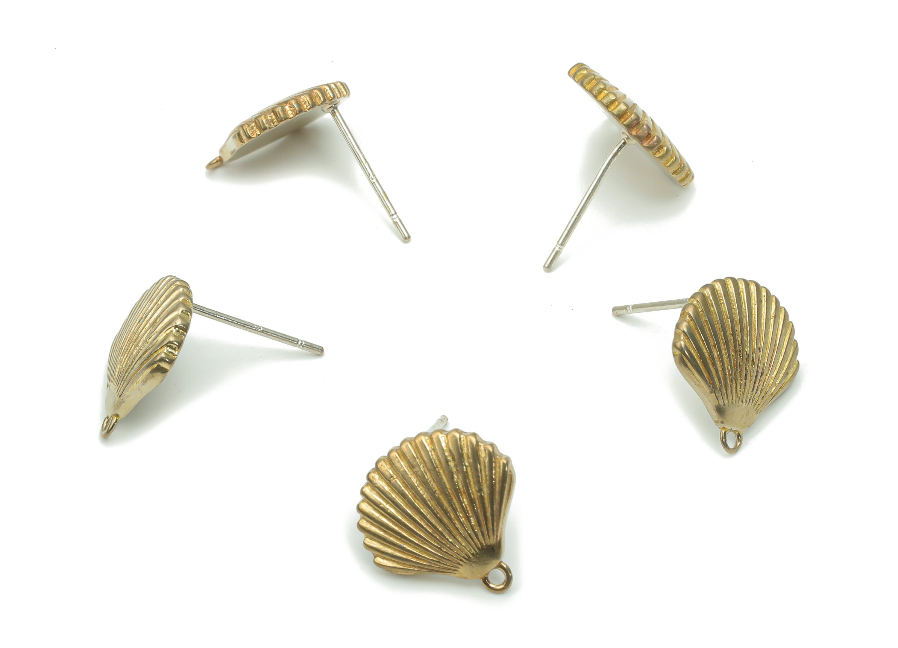 Brass Shell Earring Stud With Loop - Raw Brass Shell Earring Post - Silver Plated Brass Stud - Jewelry Supplies - 13.08x12.94x2.1mm - PP5109 - DOMEDBAZAAR