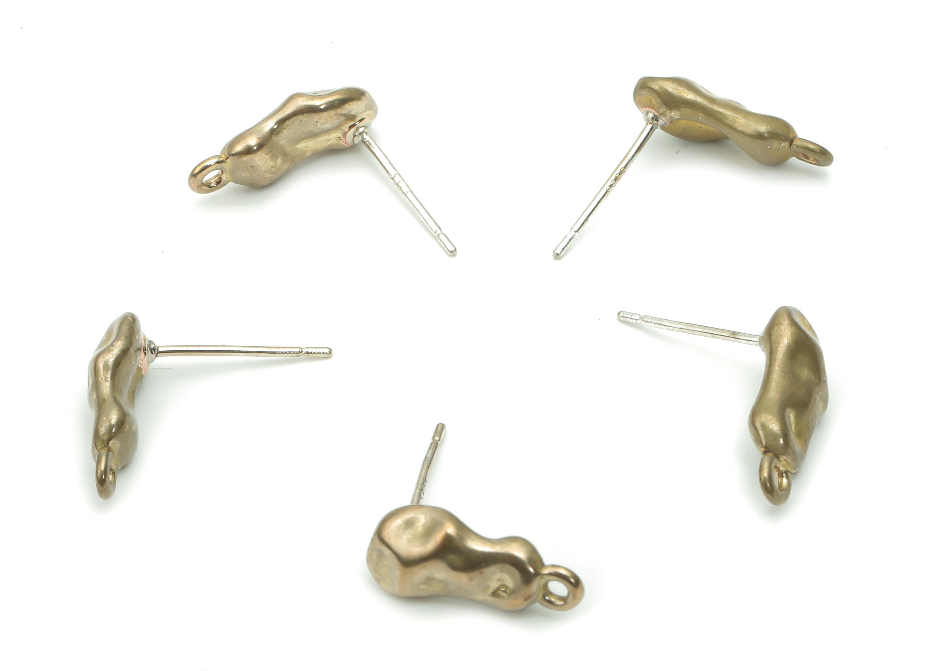 Brass Irregular Earring Stud With Loop - Raw Brass Irregular Earring Post - Silver Plated Brass Stud - 14.3x6.44x3.29mm - PP5120 - DOMEDBAZAAR