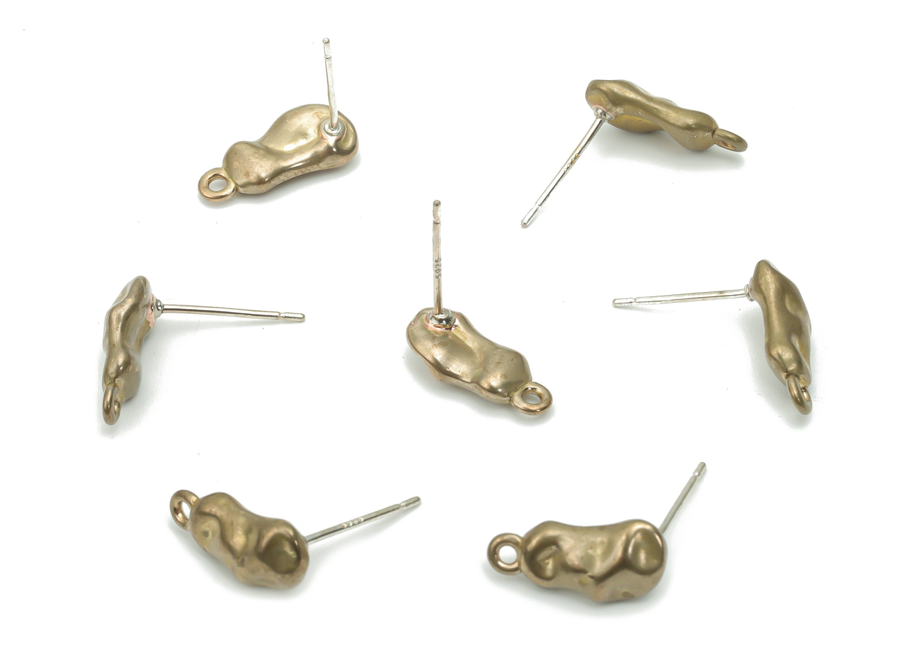 Brass Irregular Earring Stud With Loop - Raw Brass Irregular Earring Post - Silver Plated Brass Stud - 14.3x6.44x3.29mm - PP5120 - DOMEDBAZAAR