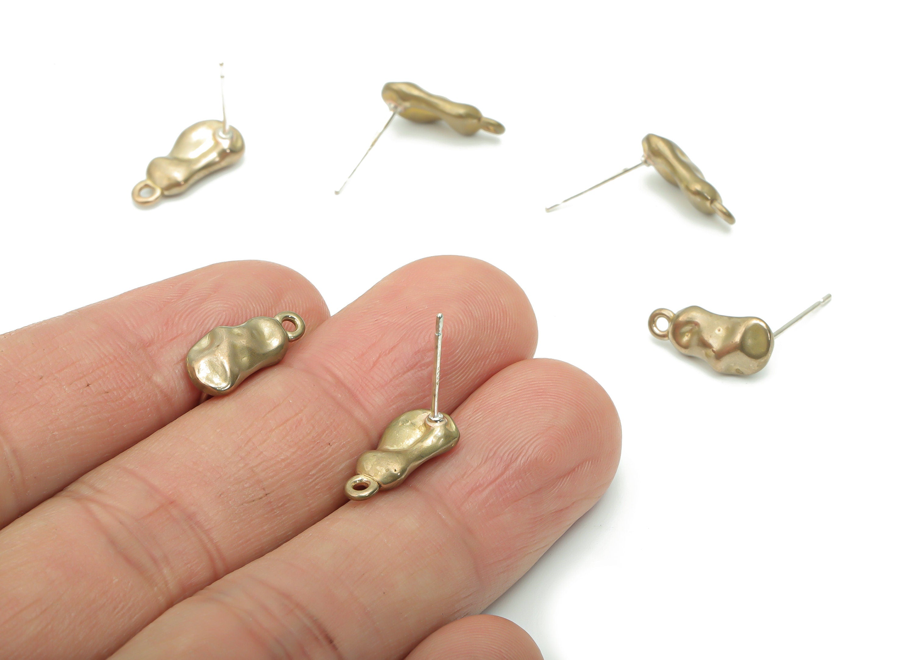 Brass Irregular Earring Stud With Loop - Raw Brass Irregular Earring Post - Silver Plated Brass Stud - 14.3x6.44x3.29mm - PP5120 - DOMEDBAZAAR