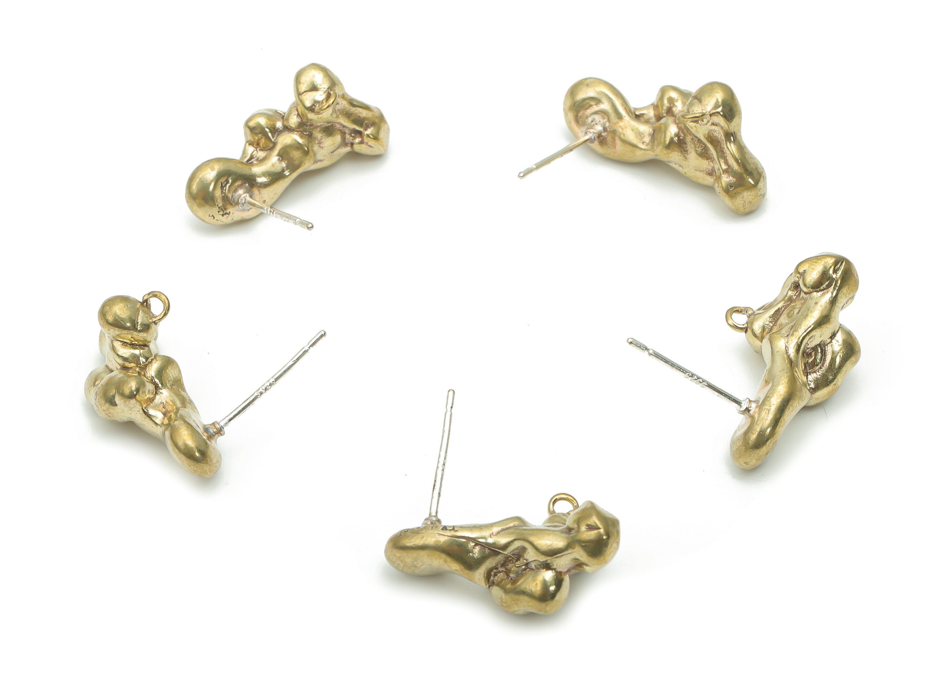 Brass Irregular Earring Stud With Loop - Raw Brass Irregular Earring Post - Silver Plated Brass Stud - 20.19x10.8x7.62mm - PP5113 - DOMEDBAZAAR